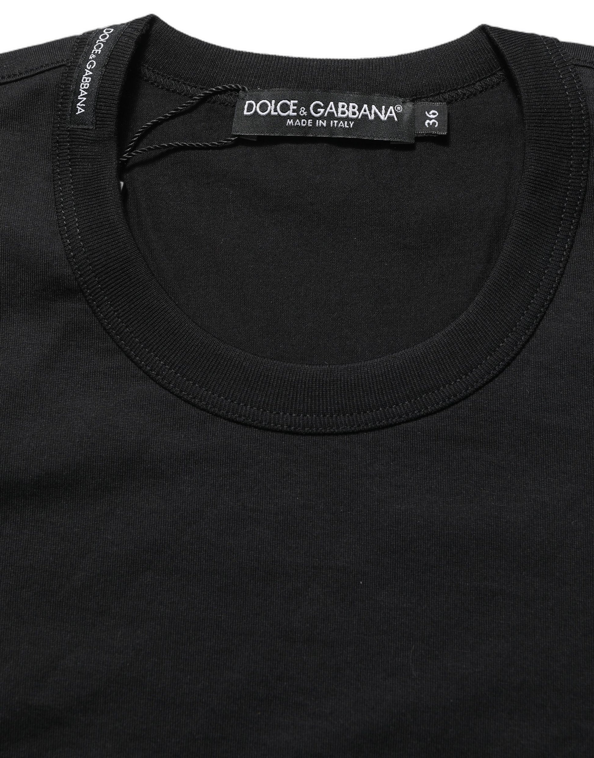 Dolce & Gabbana Black Cotton Short Sleeves Crew Neck T-shirt