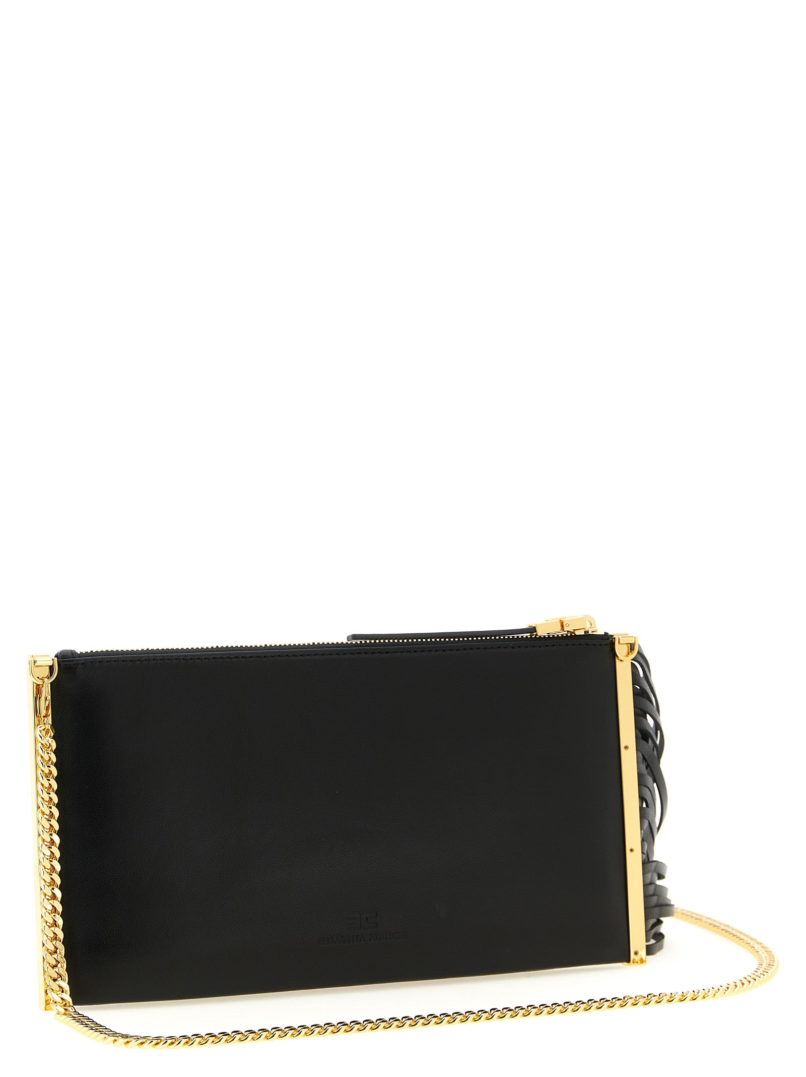 Elisabetta Franchi Black Leather Clutch Bag