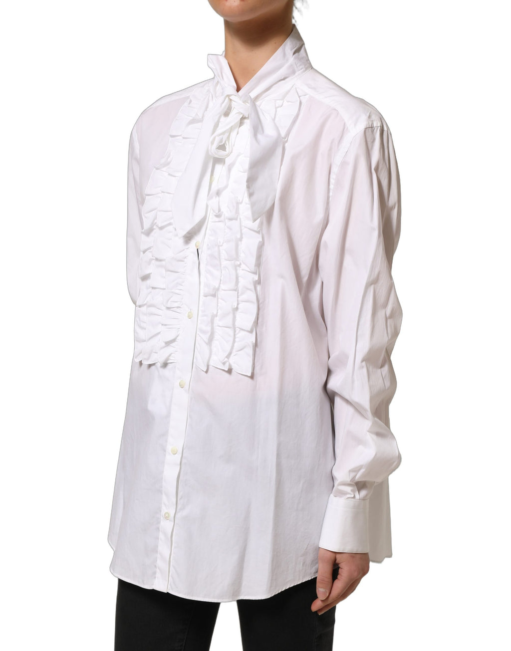 Chemisier blanc à manches longues à jabot Dolce & Gabbana