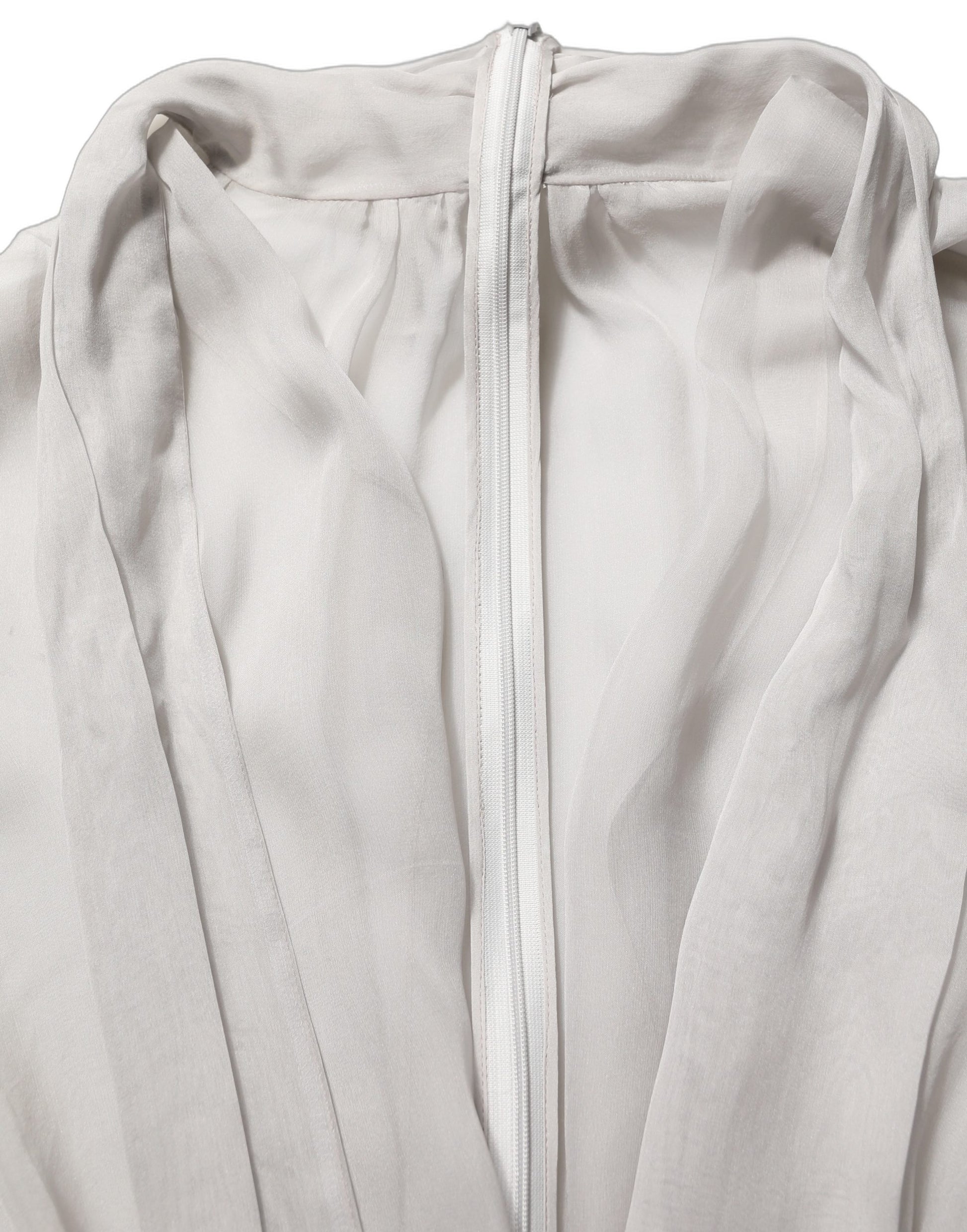 Dolce & Gabbana Gray Sheer Silk Chiffon Shirt Bow Collar Top