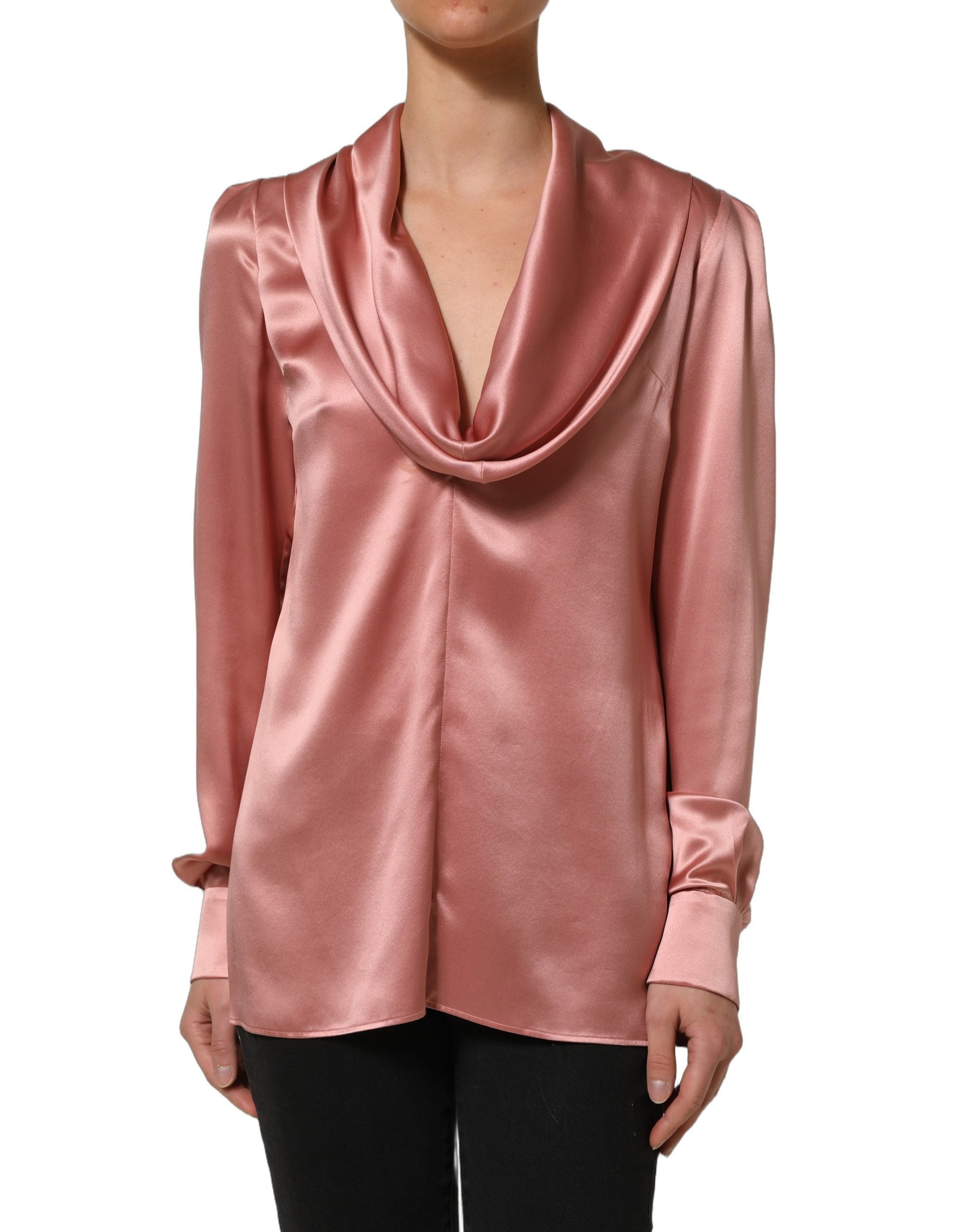 Dolce & Gabbana Pink Satin Silk V-neck Long Sleeves Blouse Top