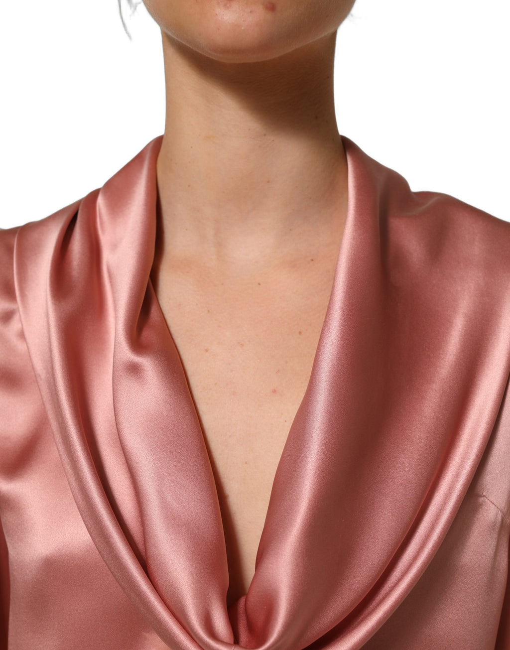 Chemisier haut Dolce & Gabbana en satin de soie rose à col en V et manches longues
