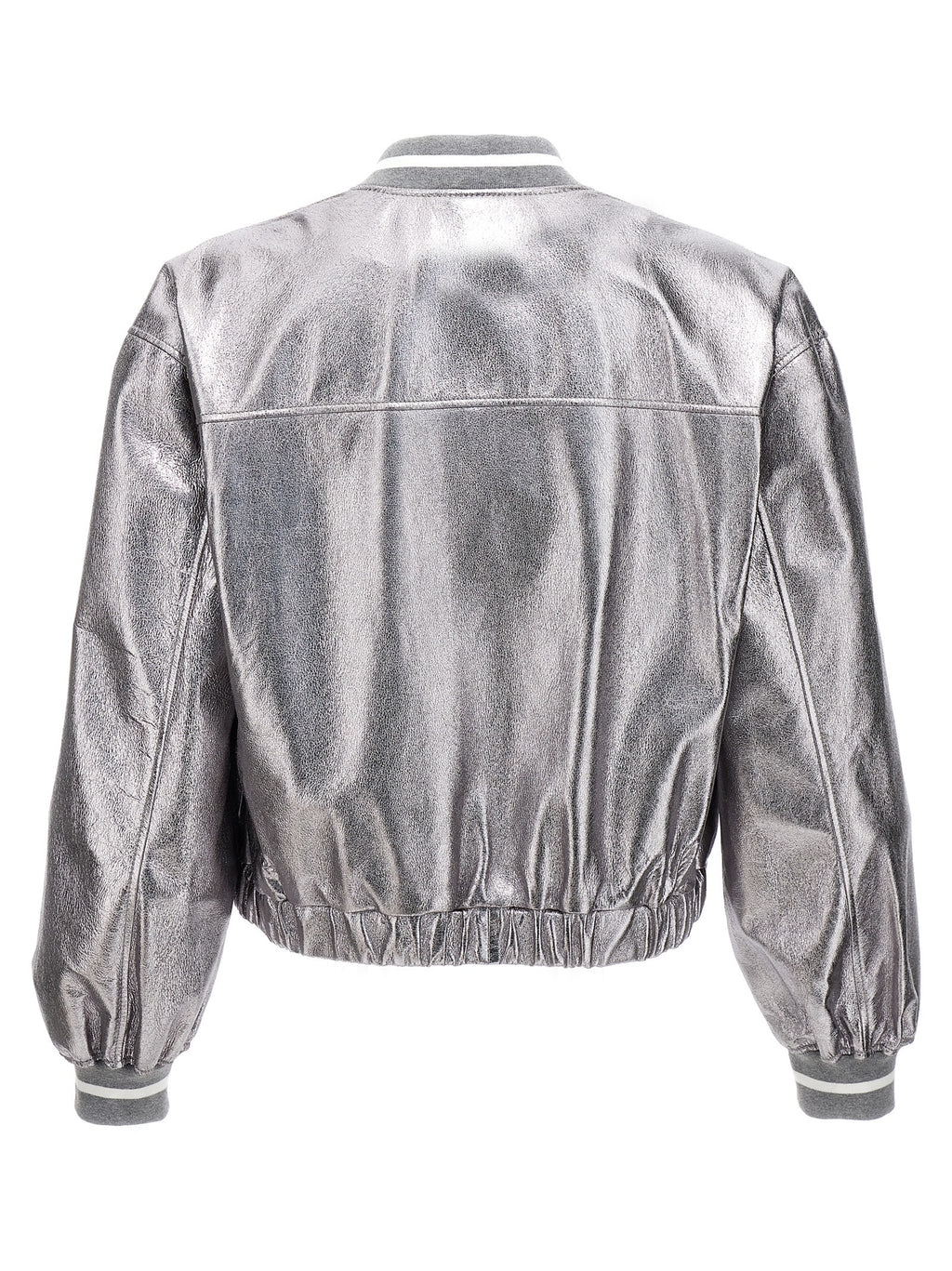Brunello Cucinelli Silver Leather Bomber
