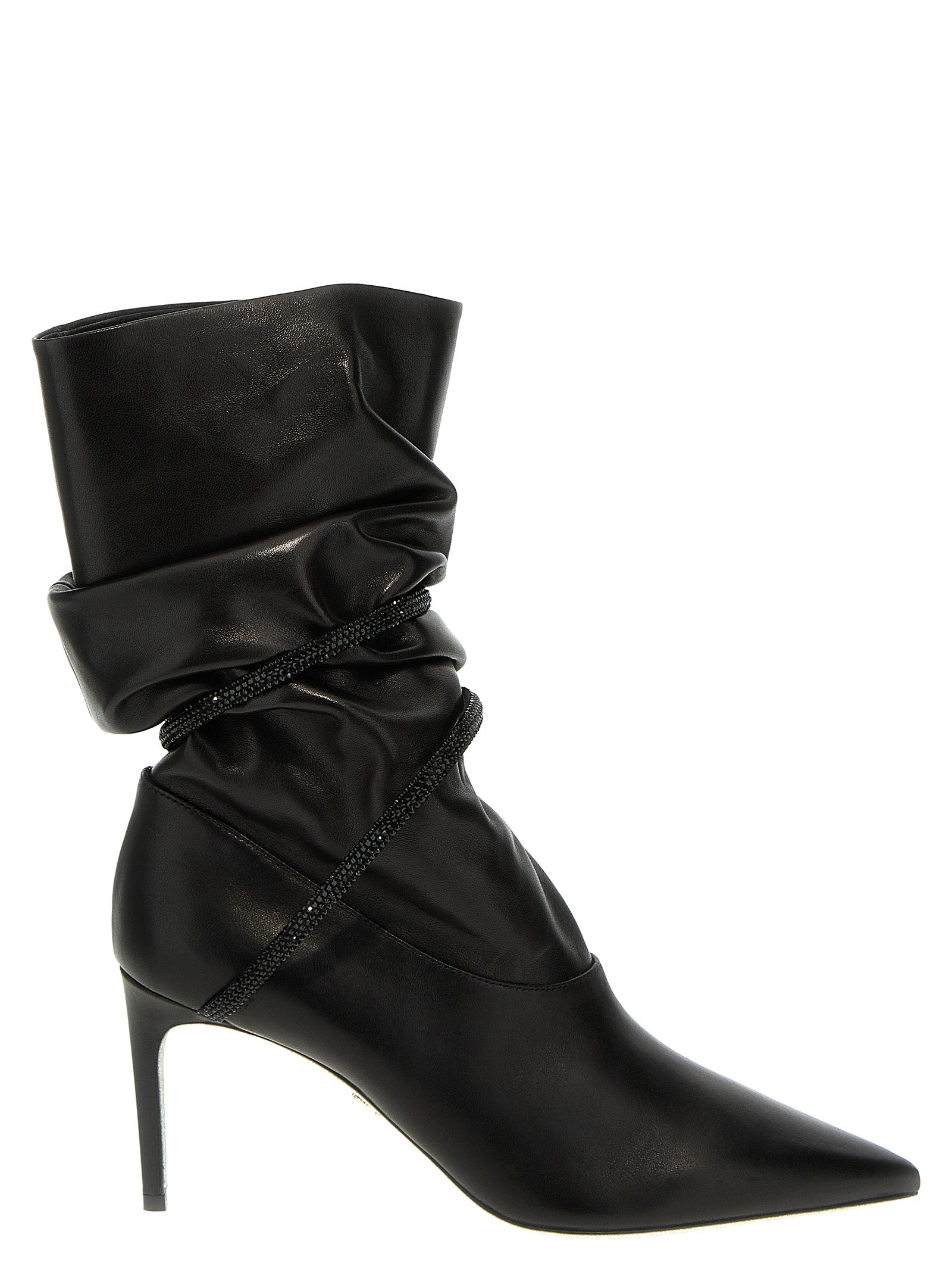RENE CAOVILLA Black Lamb Leather Ankle Boots