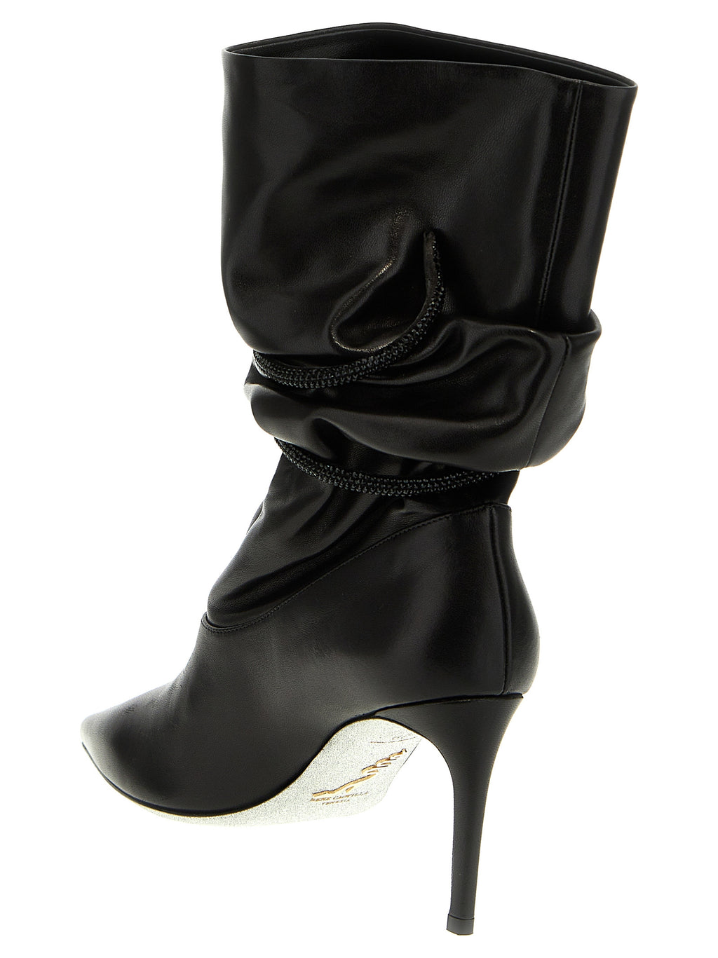 RENE CAOVILLA Black Lamb Leather Ankle Boots
