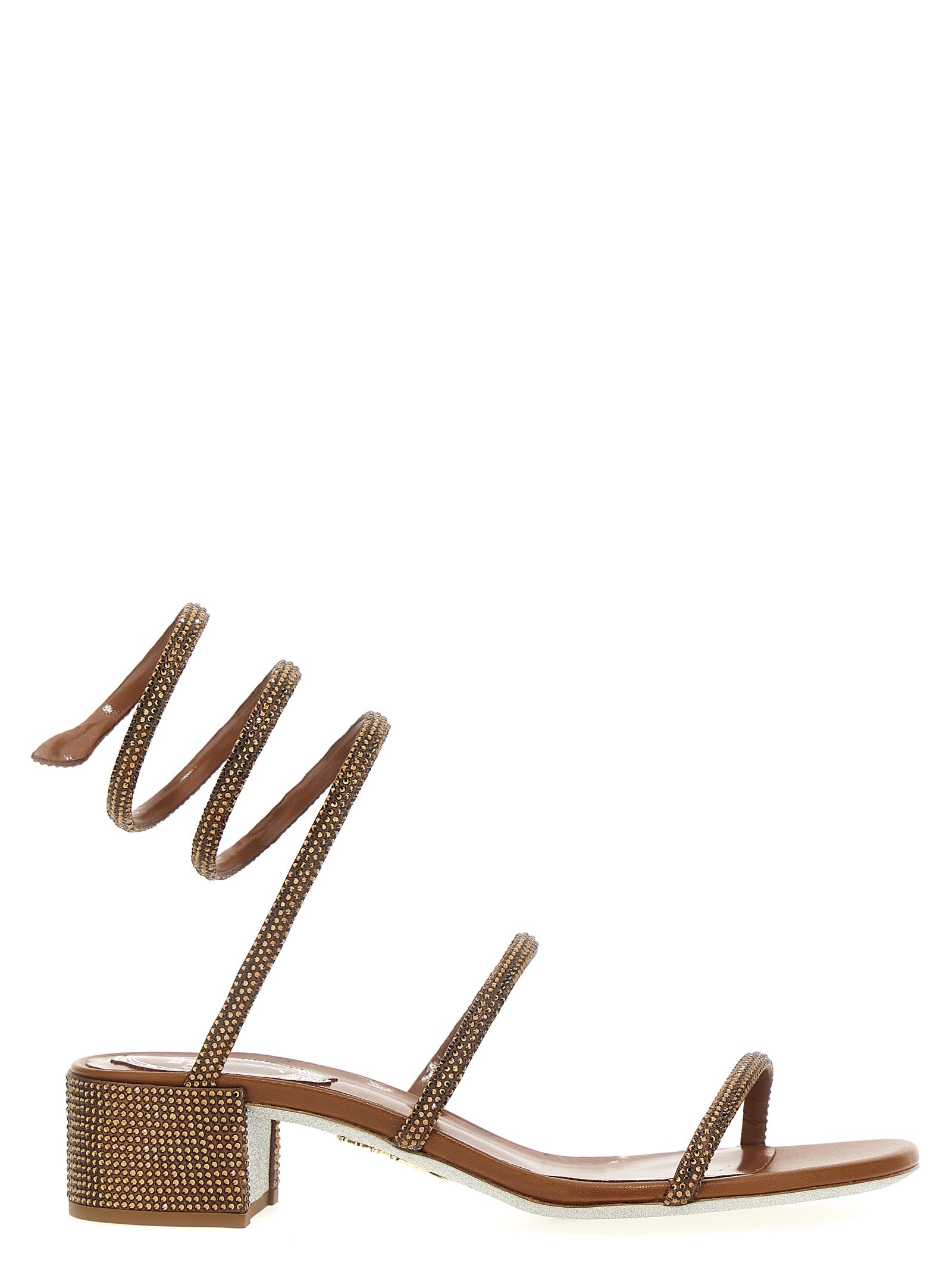 RENE CAOVILLA Brown Satin Flat Sandals