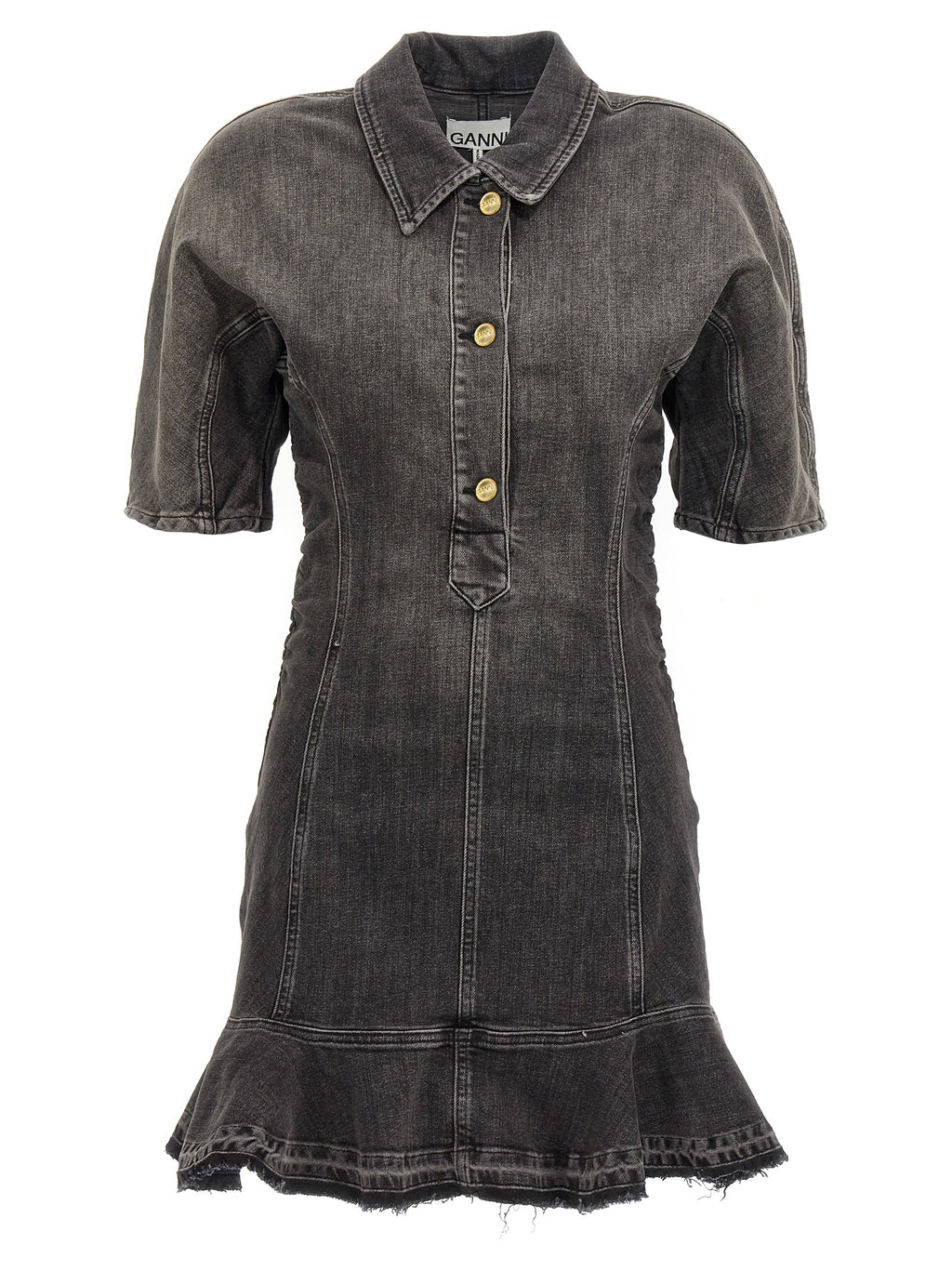 Ganni Black Cotton Short Dress