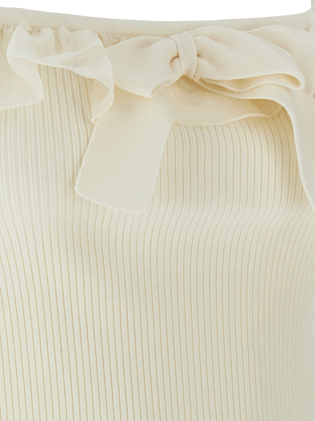 Alessandra Rich White Wool Sleeveles T-Shirt