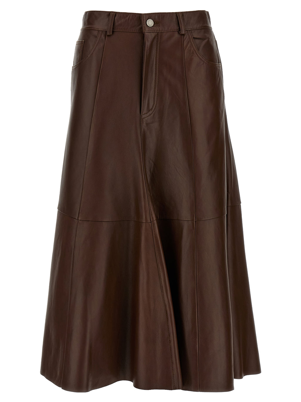Haikure Brown Lamb Leather Midi Skirt