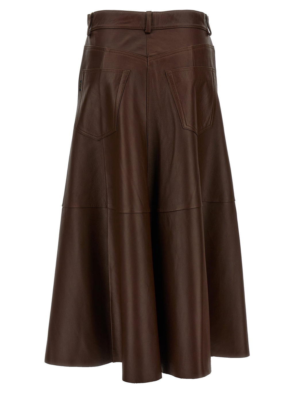 Haikure Brown Lamb Leather Midi Skirt