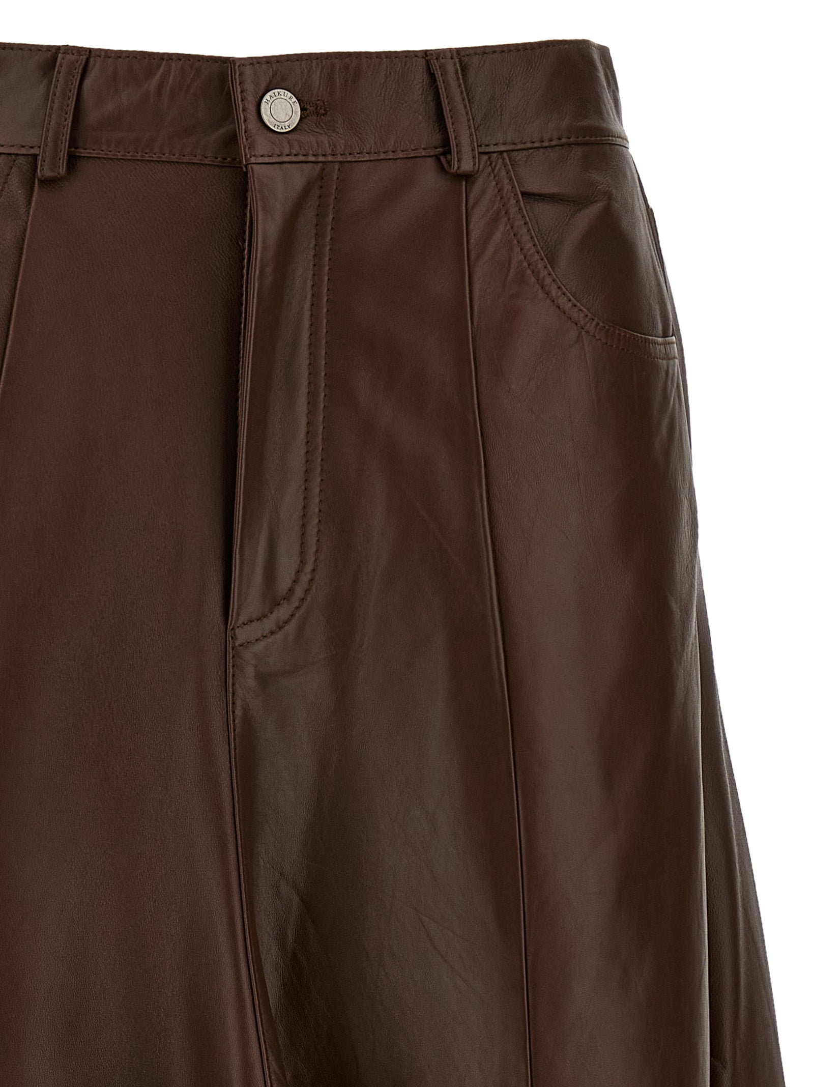 Haikure Brown Lamb Leather Midi Skirt