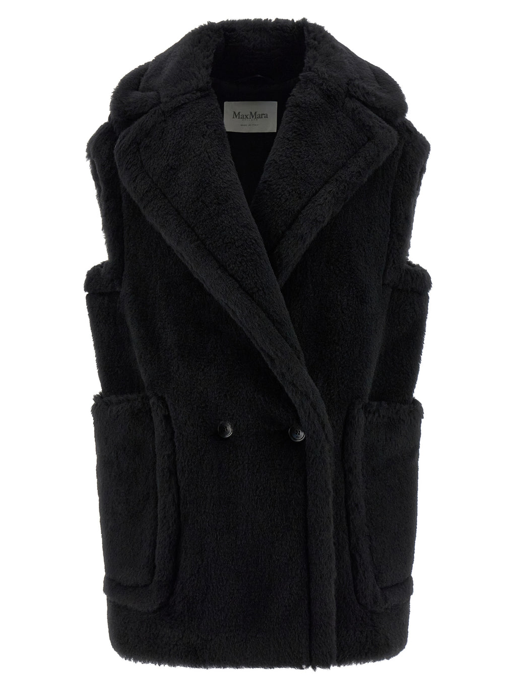 Max Mara Black Alpaca Leather Sleeveless Jacket
