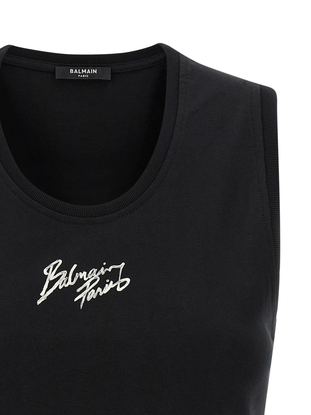Balmain Black Cotton Sleeveles T-Shirt