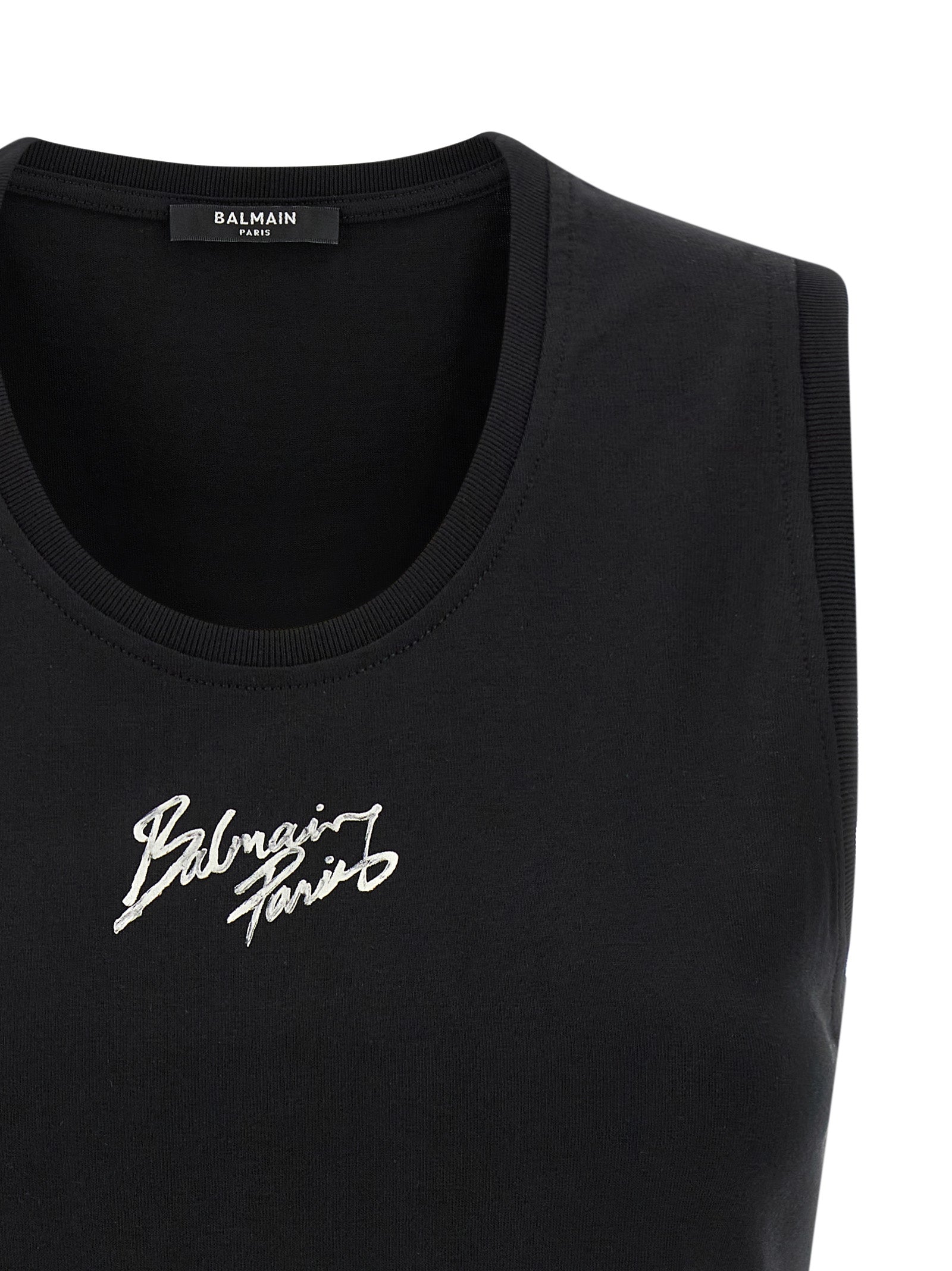 Balmain Black Cotton Sleeveles T-Shirt