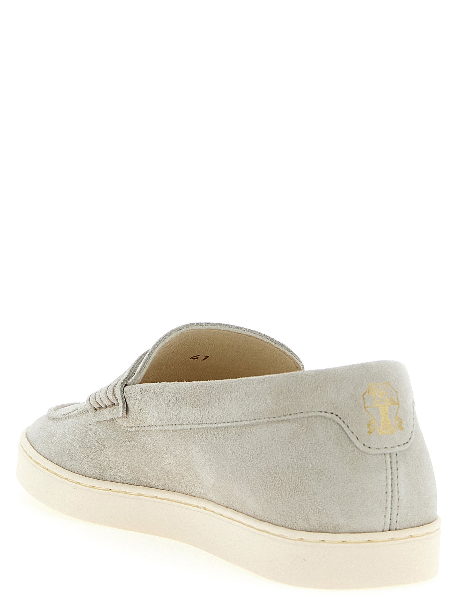 Brunello Cucinelli Gray Calfskin Slip-On Loafers