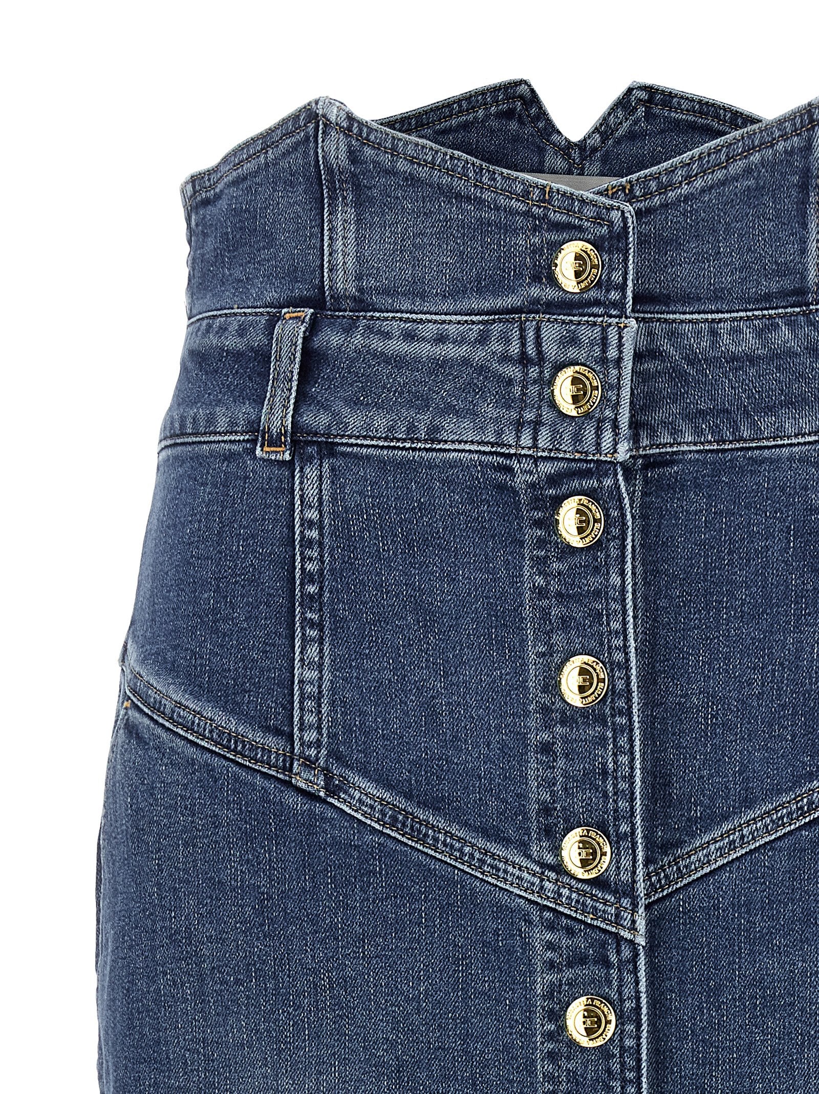 Elisabetta Franchi Blue Cotton Midi Skirt