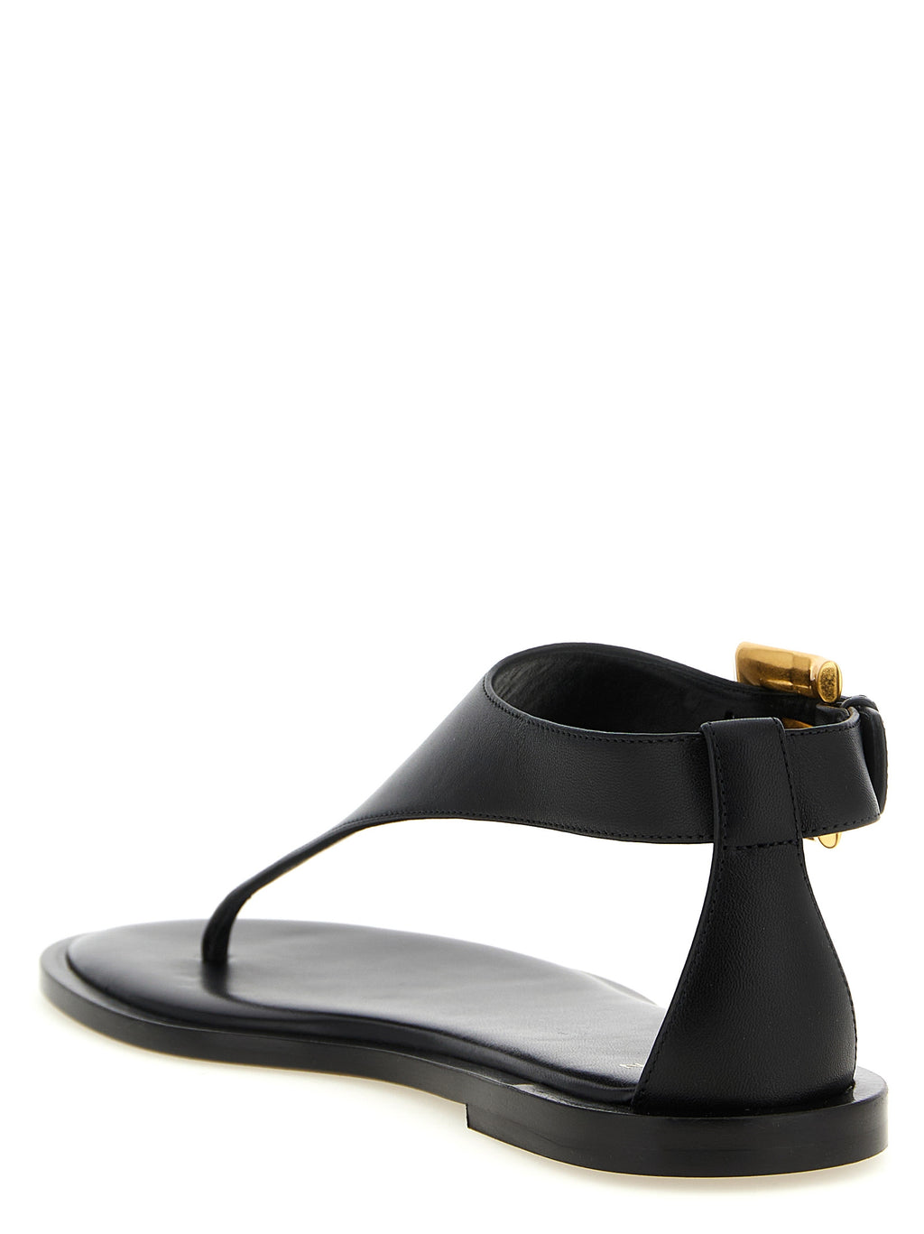 Balmain Black Lamb Leather Flat Sandals