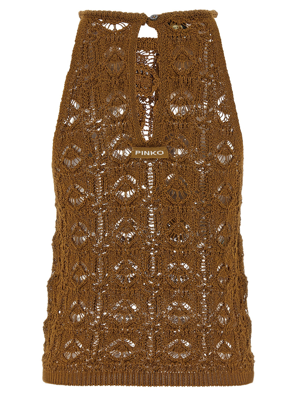 PINKO Brown Cotton Sleeveles T-Shirt