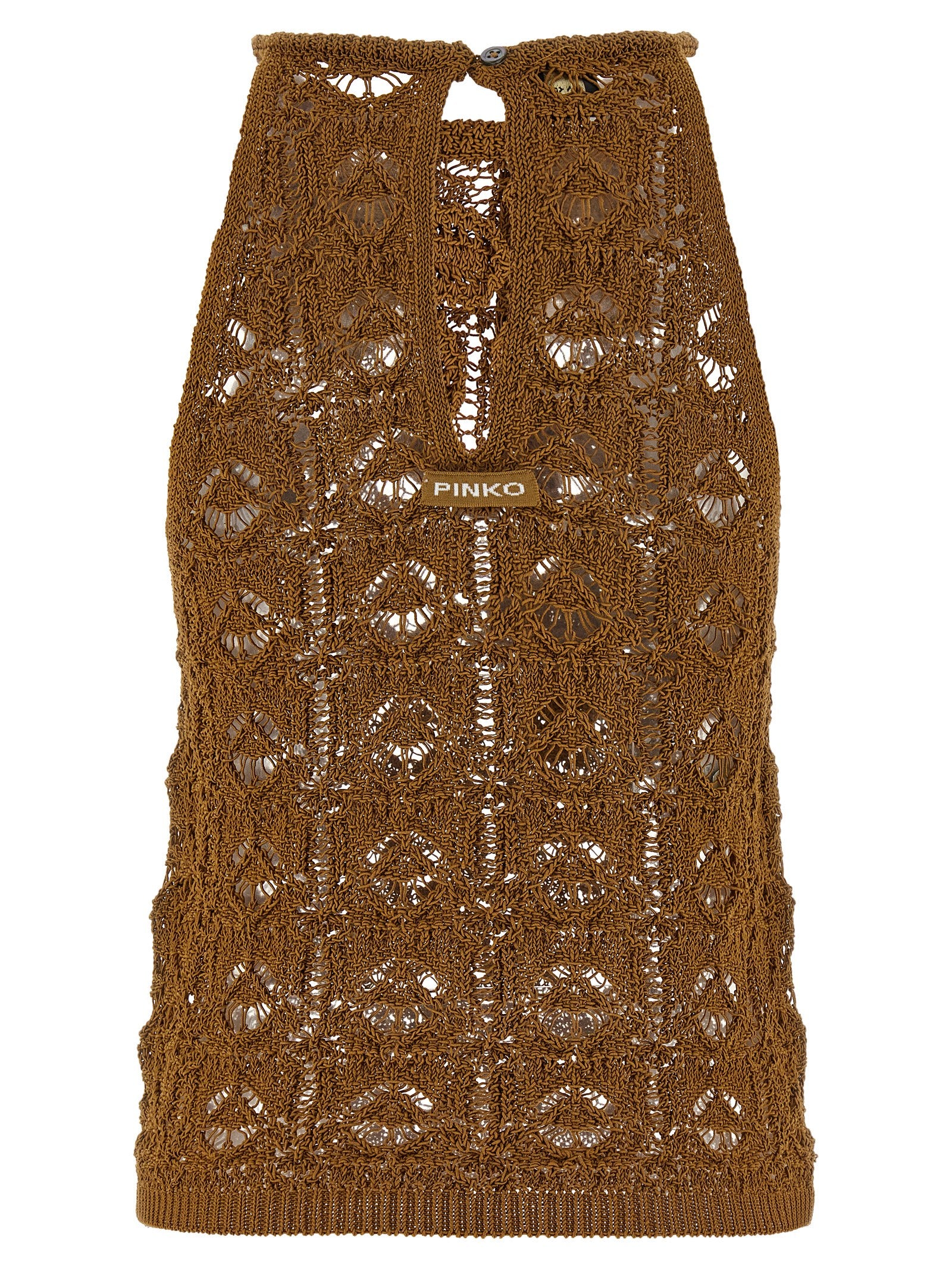 PINKO Brown Cotton Sleeveles T-Shirt