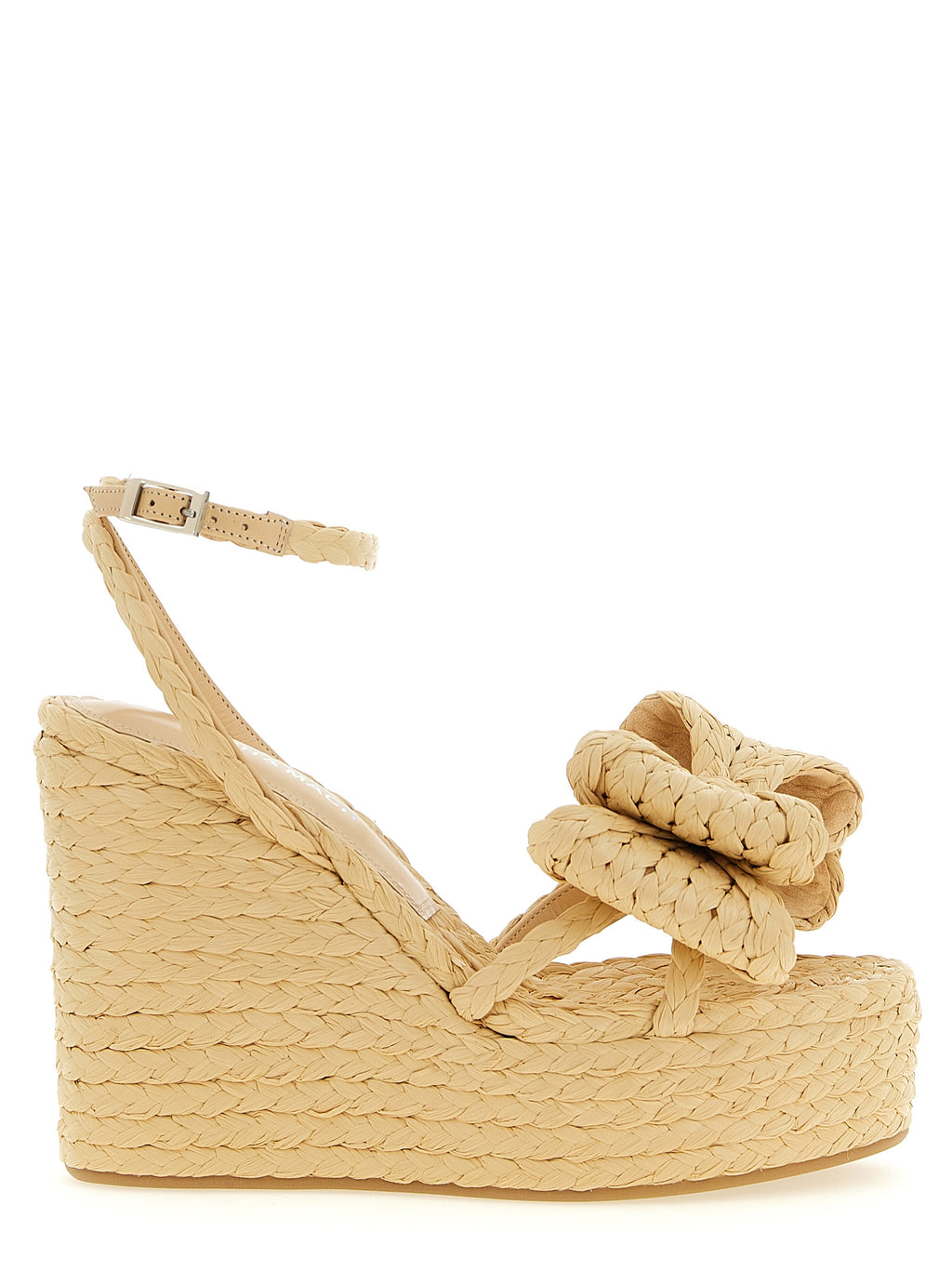 MACH & MACH Beige Raffia Wedge Sandals