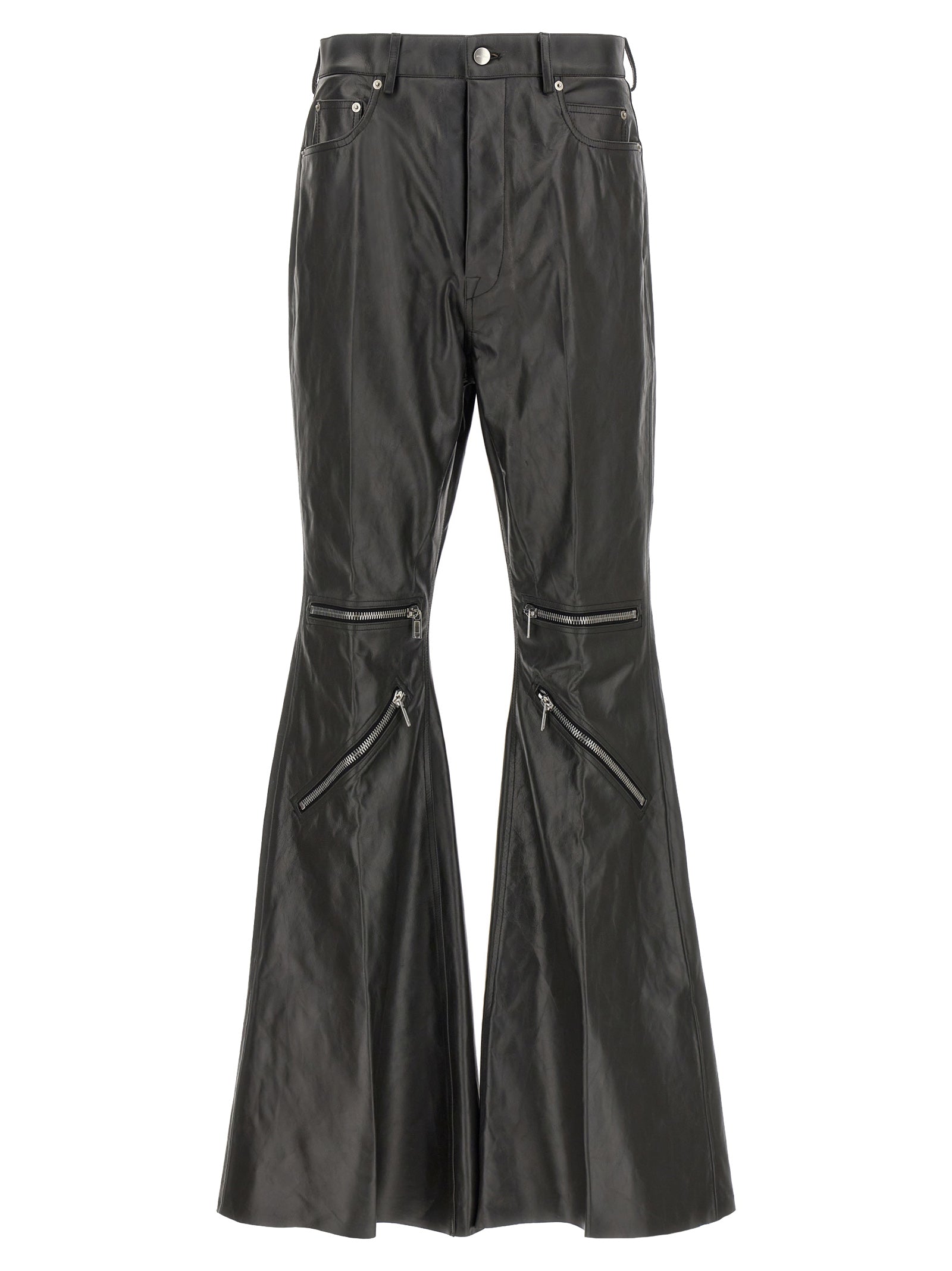 Rick Owens Black Calfskin Flared Pants