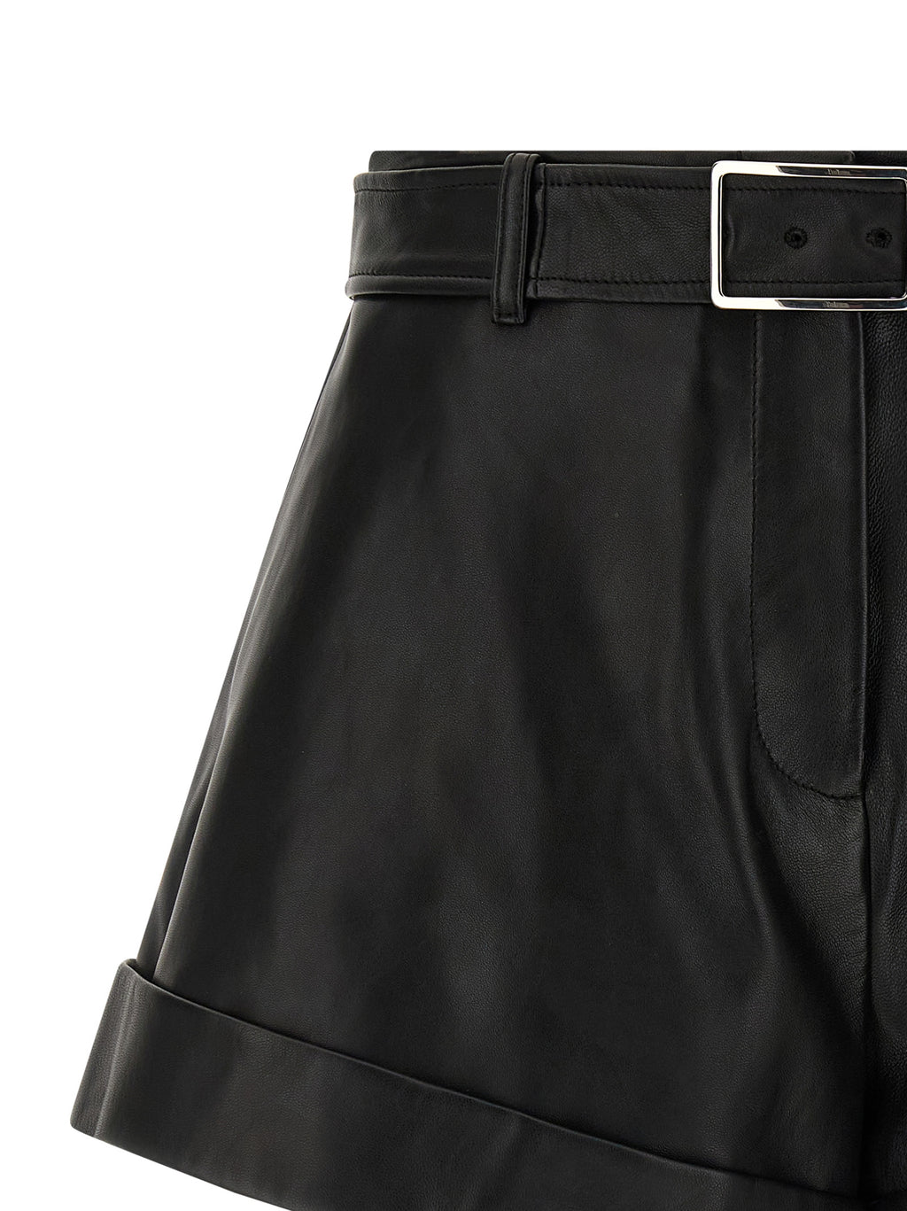 Sportmax Black Lamb Leather Bermuda Shorts