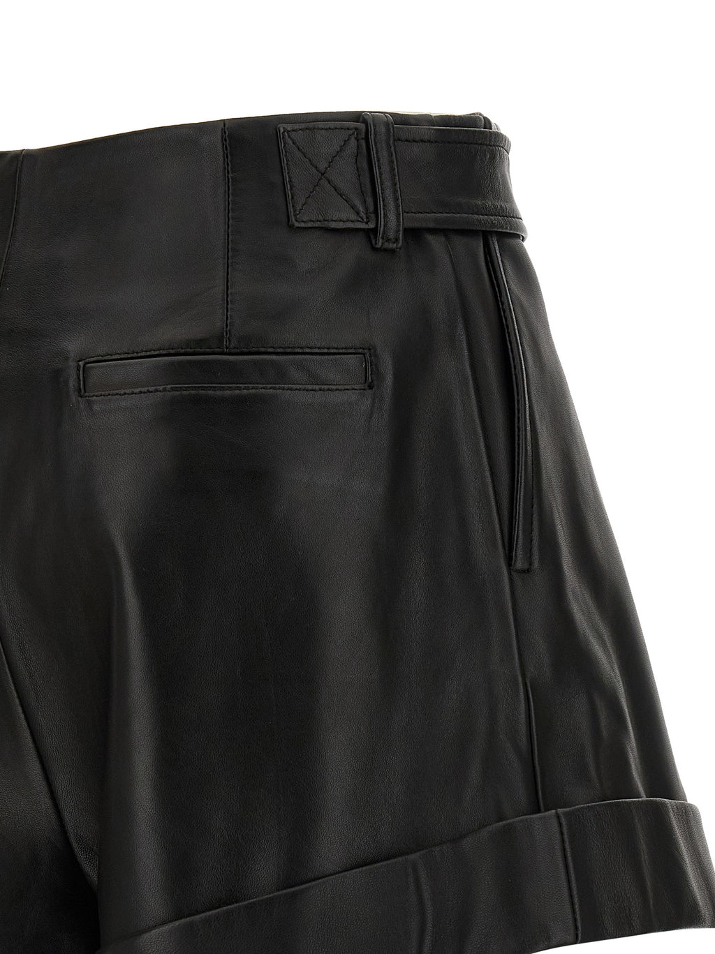 Sportmax Black Lamb Leather Bermuda Shorts