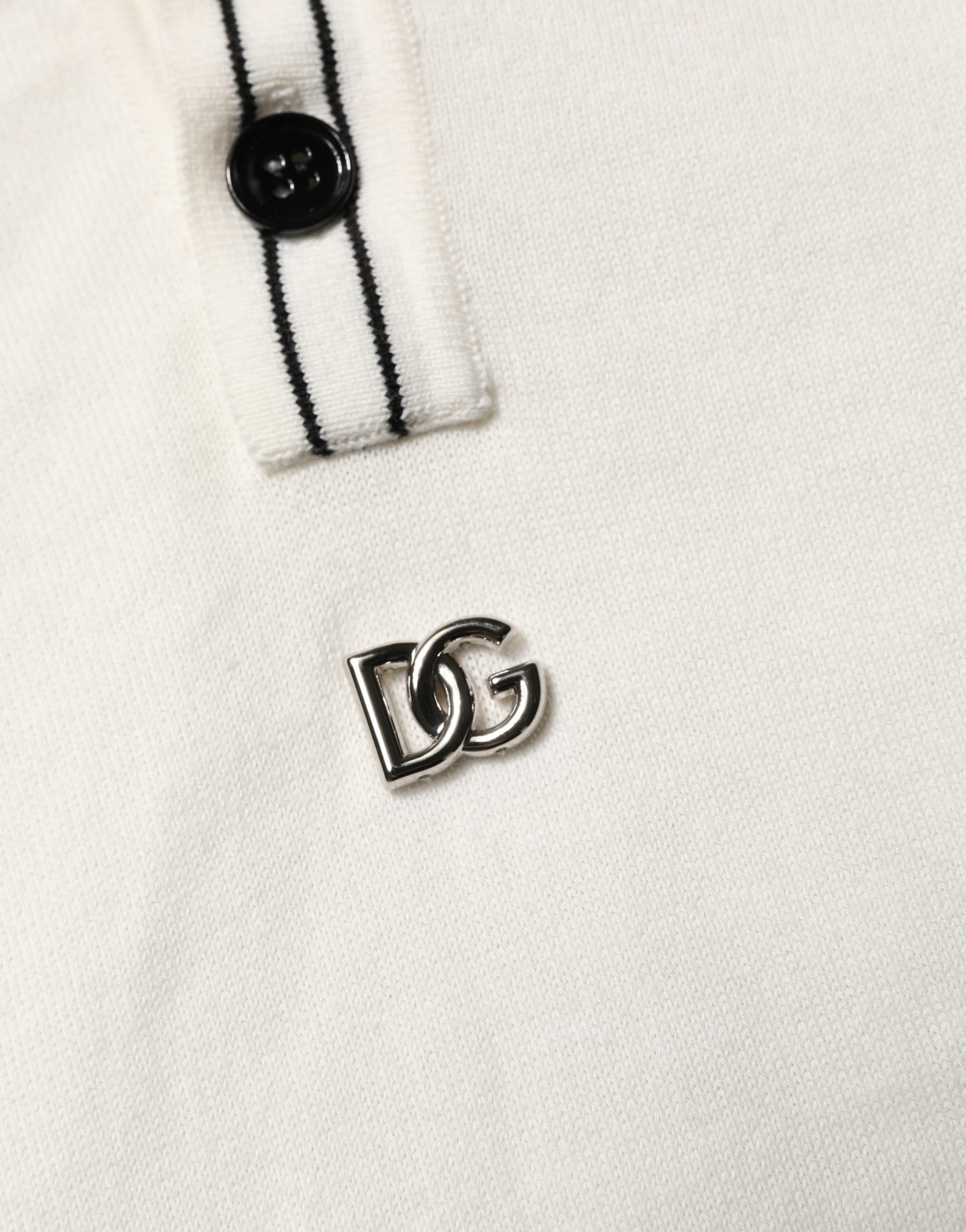 Dolce & Gabbana White Cotton Blend Men Polo Pullover Sweater