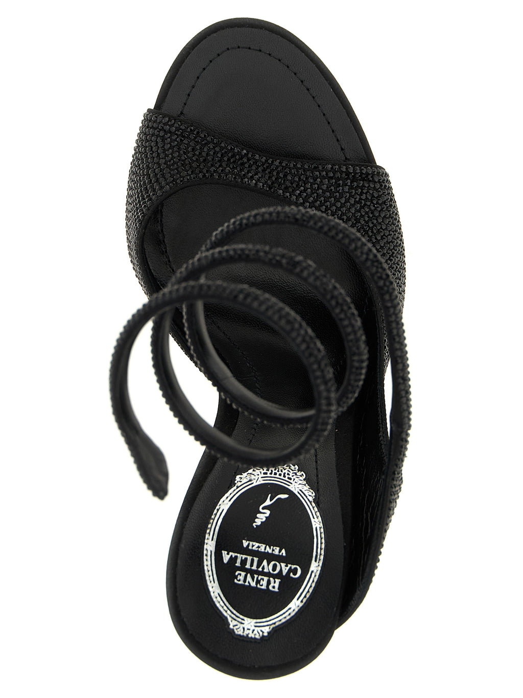 RENE CAOVILLA Black Satin Stiletto Heel Sandals