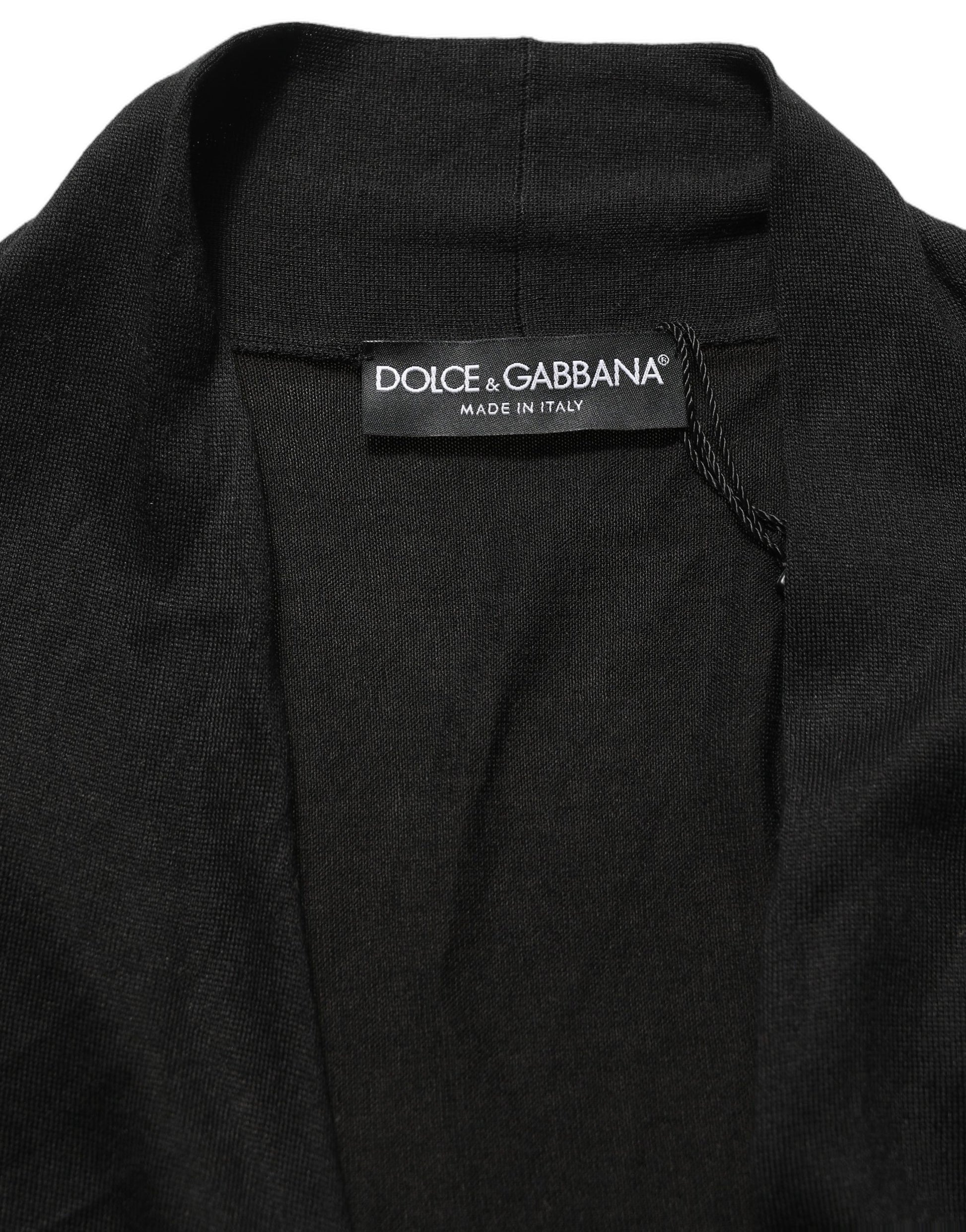 Dolce & Gabbana Black Silk Long Sleeves Draped Blouse Top