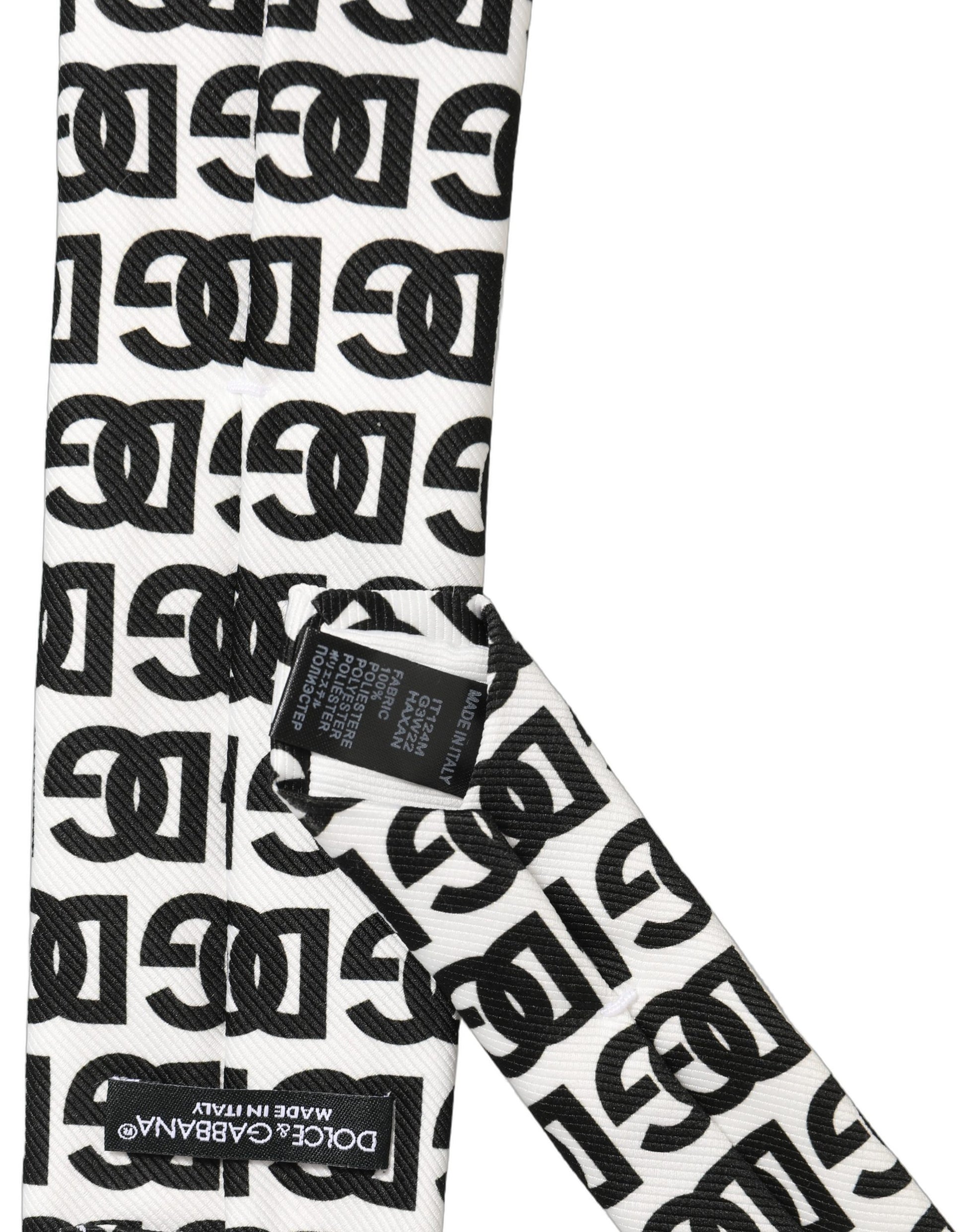 Dolce & Gabbana White Black Logo Monogram Wide Adjustable Men Necktie Tie
