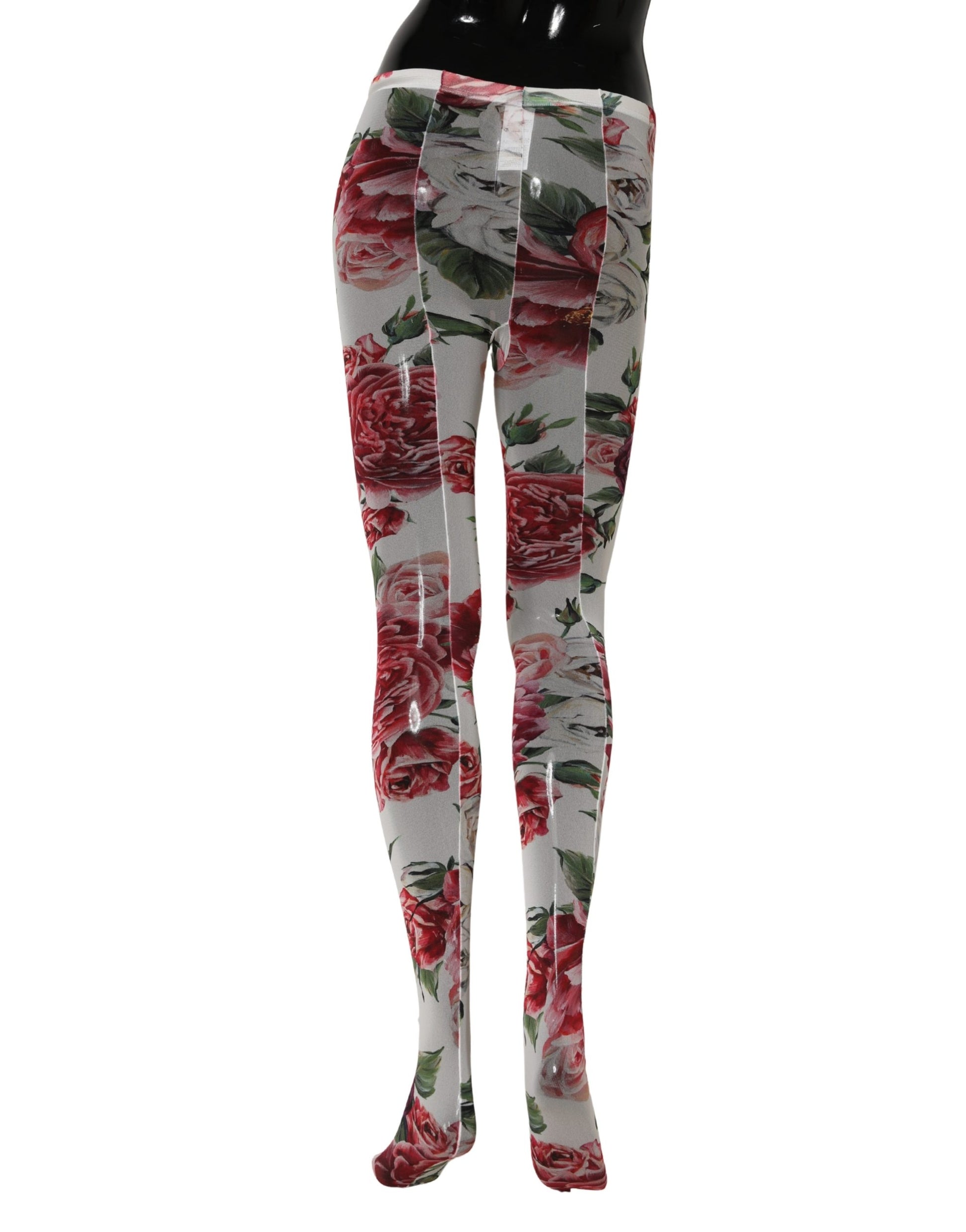 Dolce & Gabbana White Nylon Floral Print Tights Stockings Socks