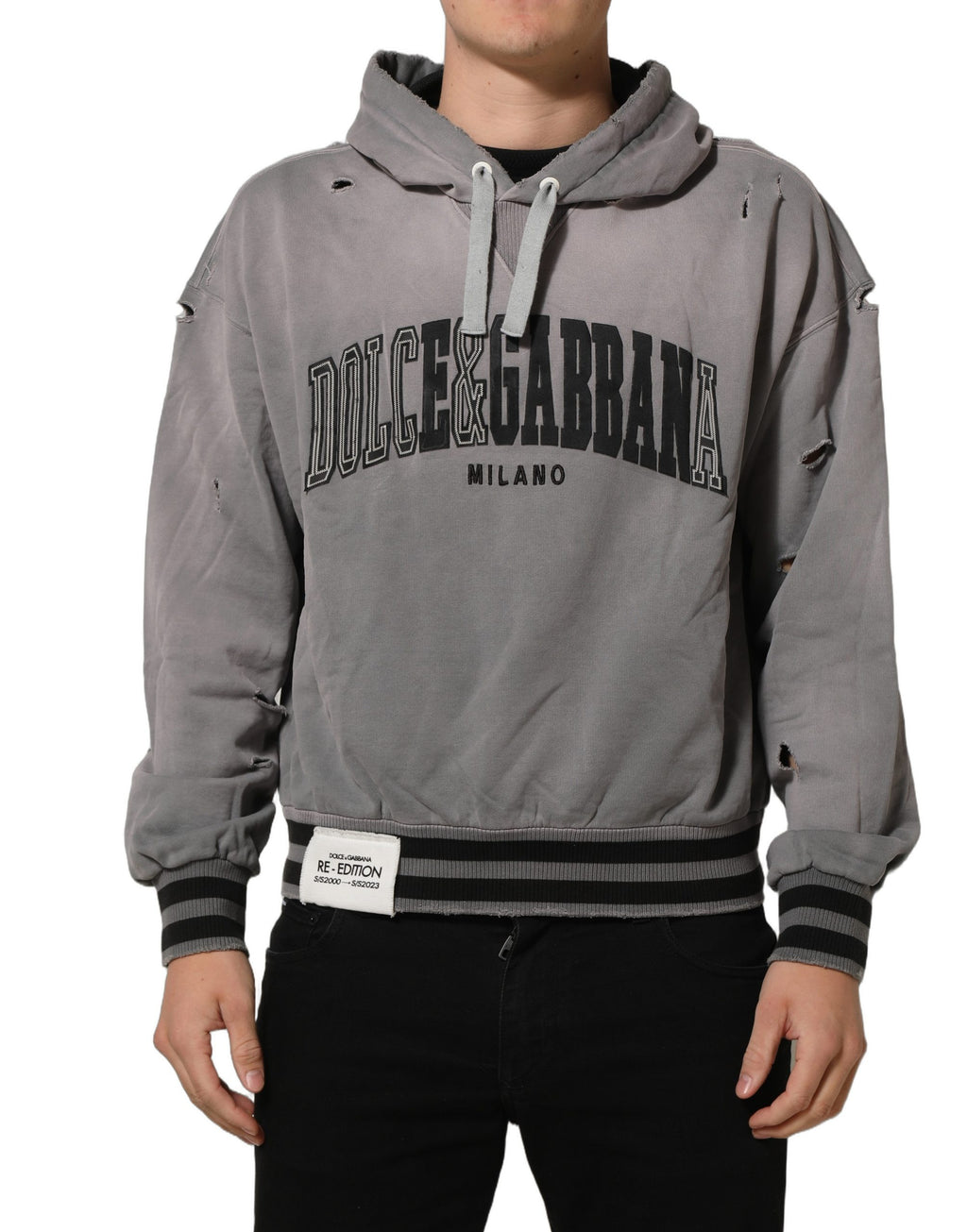 Dolce & Gabbana Gray Graphic Hooded Sweatshirt Men Sweater