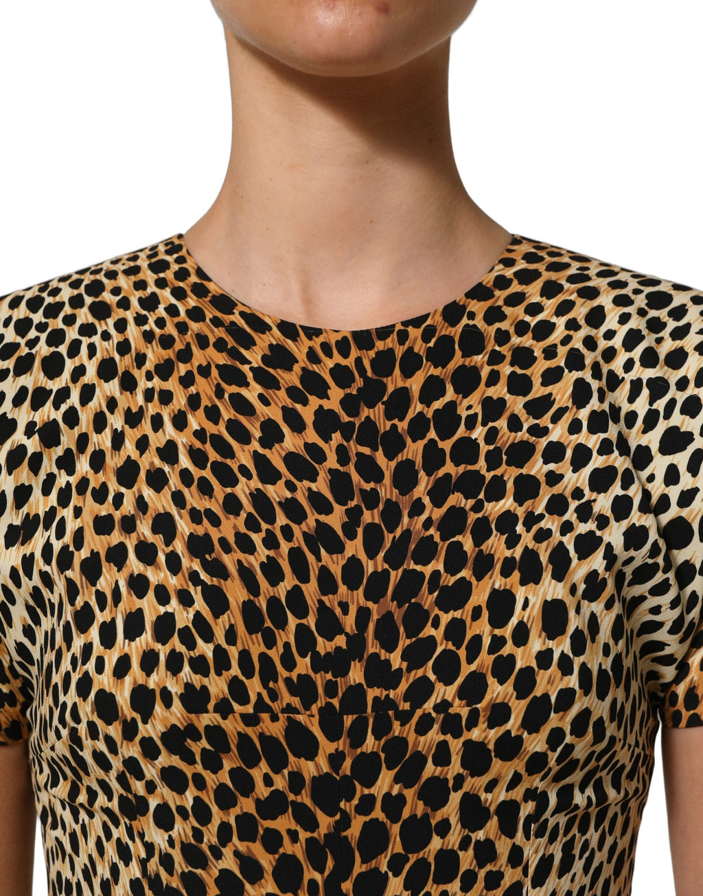 Dolce & Gabbana braunes Leopardenmuster Seiden Etuikleid Midi