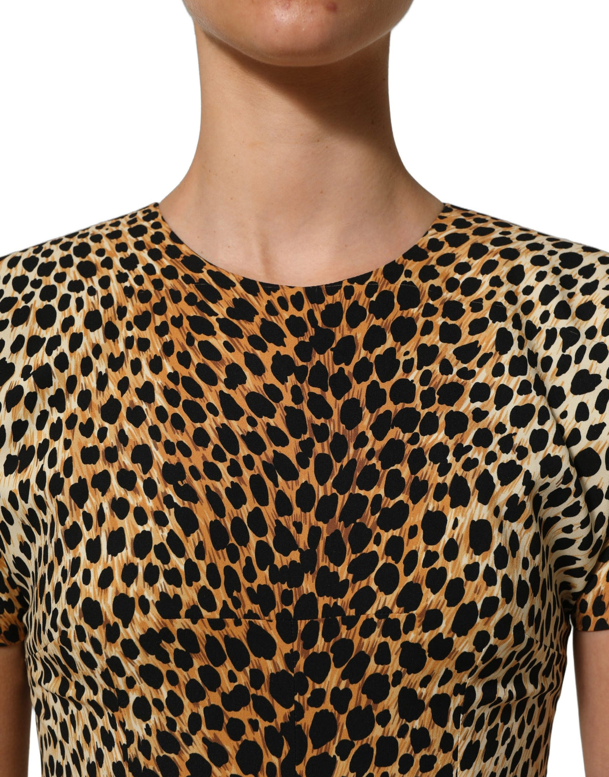 Dolce & Gabbana braunes Leopardenmuster Seiden Etuikleid Midi
