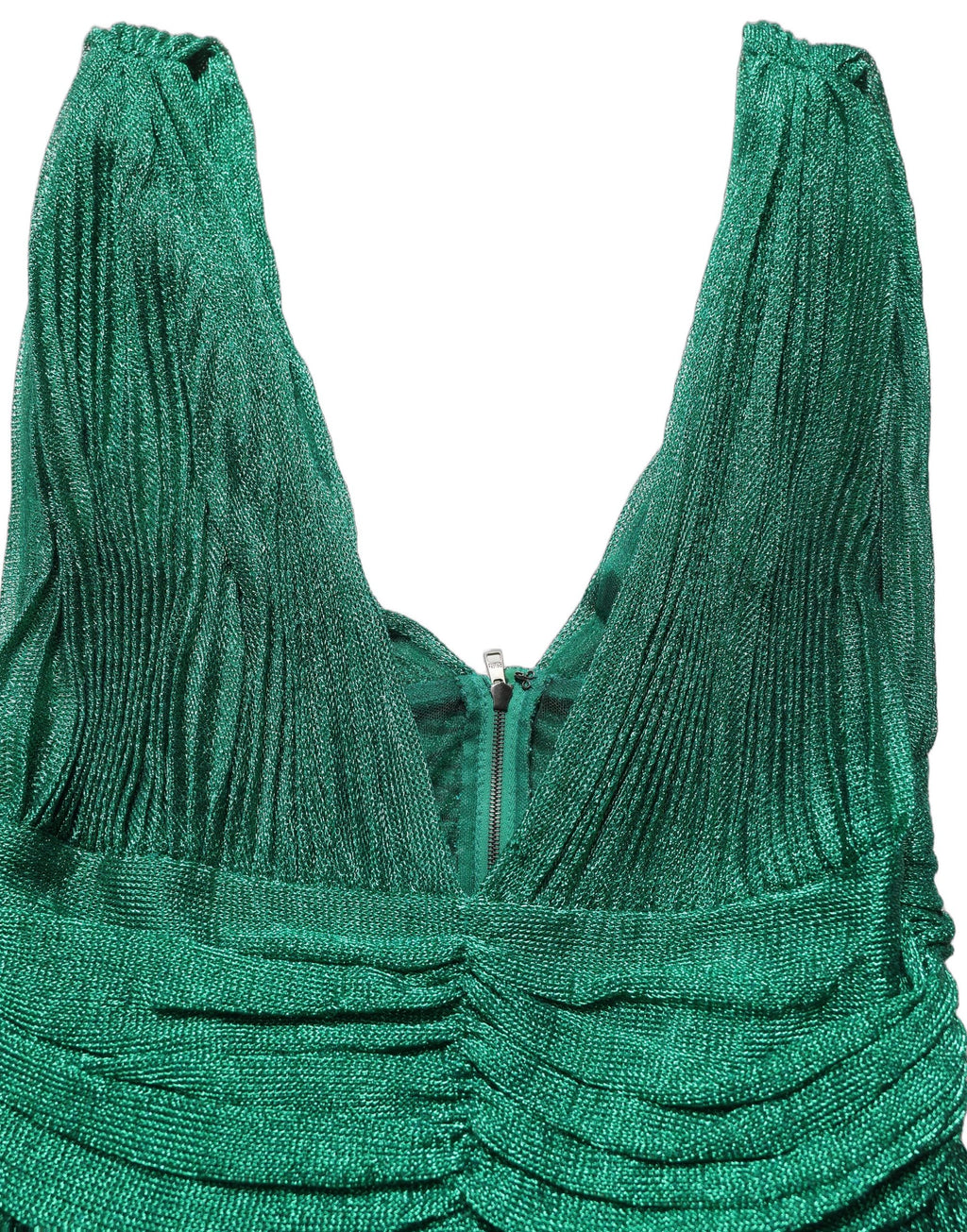 Dolce & Gabbana Metallic Green Sleeveless Plissé Gown Dress
