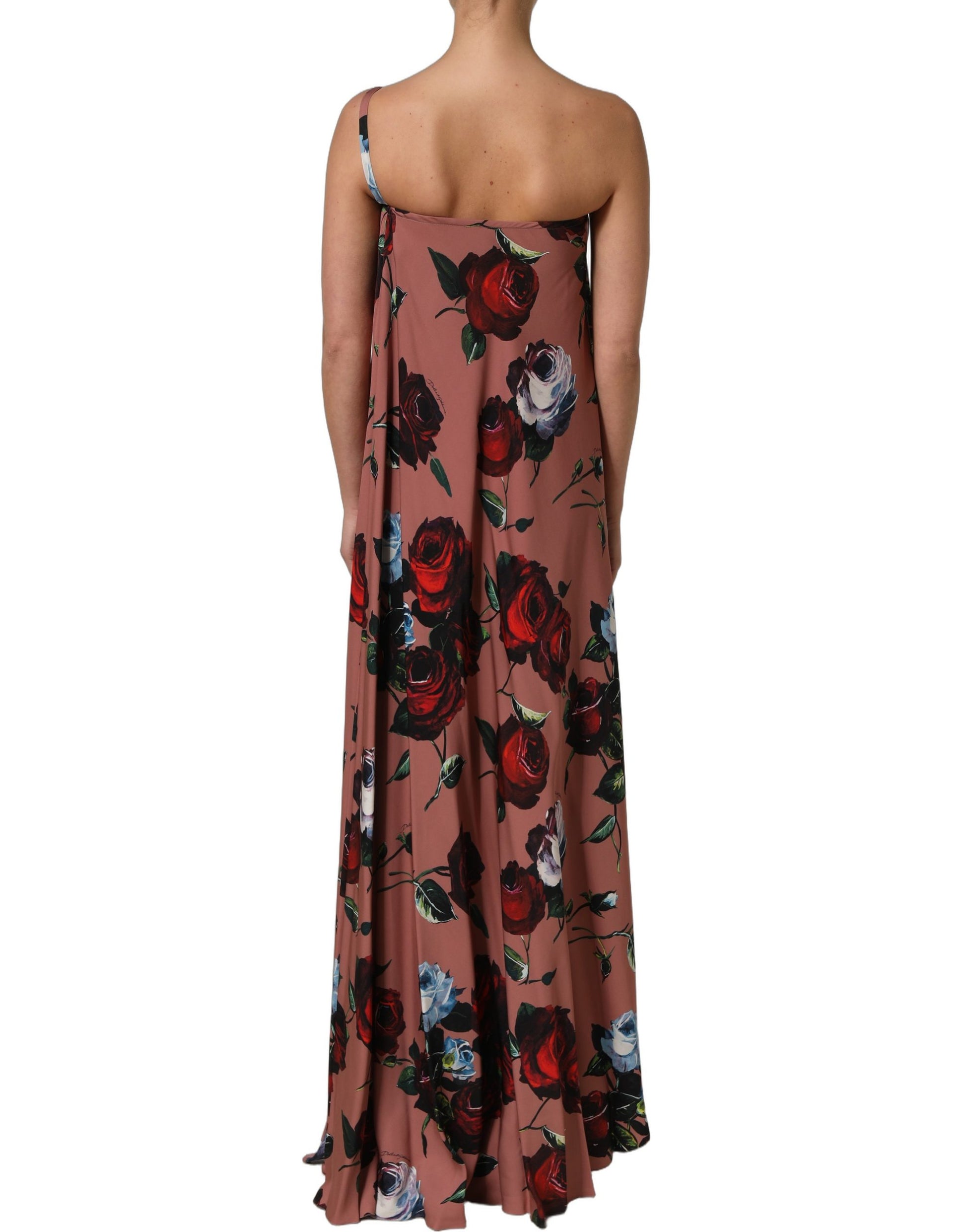 Dolce & Gabbana Dusty Pink Silk Floral OneShoulder Maxi Dress