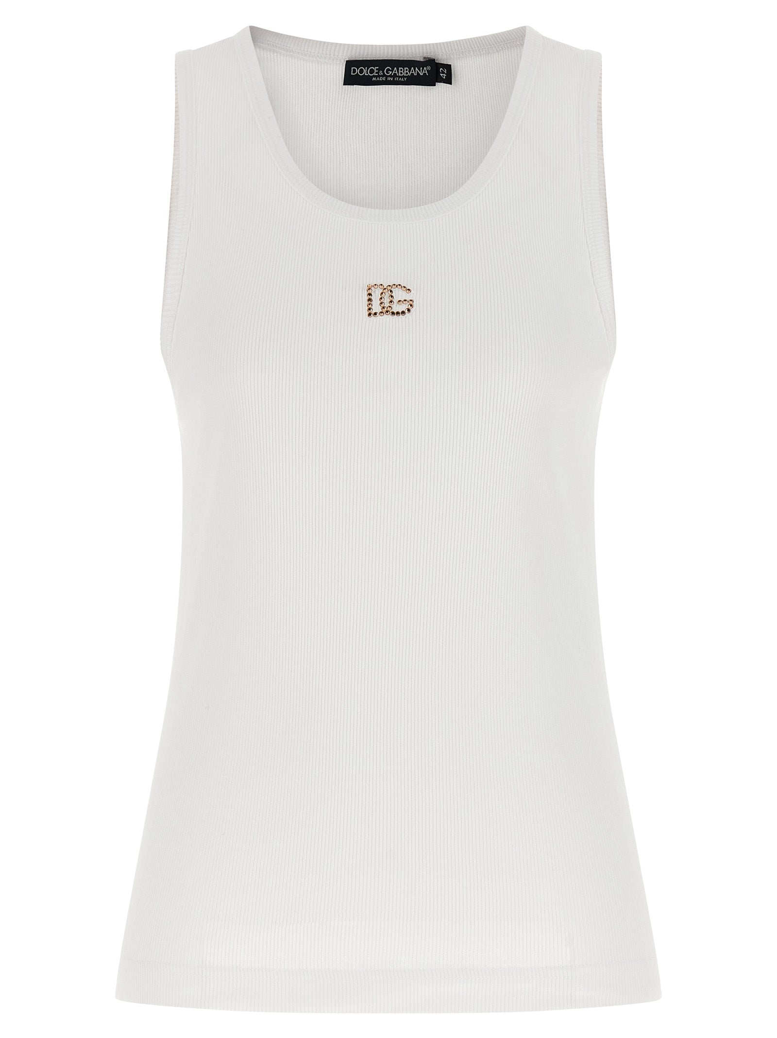 Dolce & Gabbana White Cotton Sleeveles T-Shirt