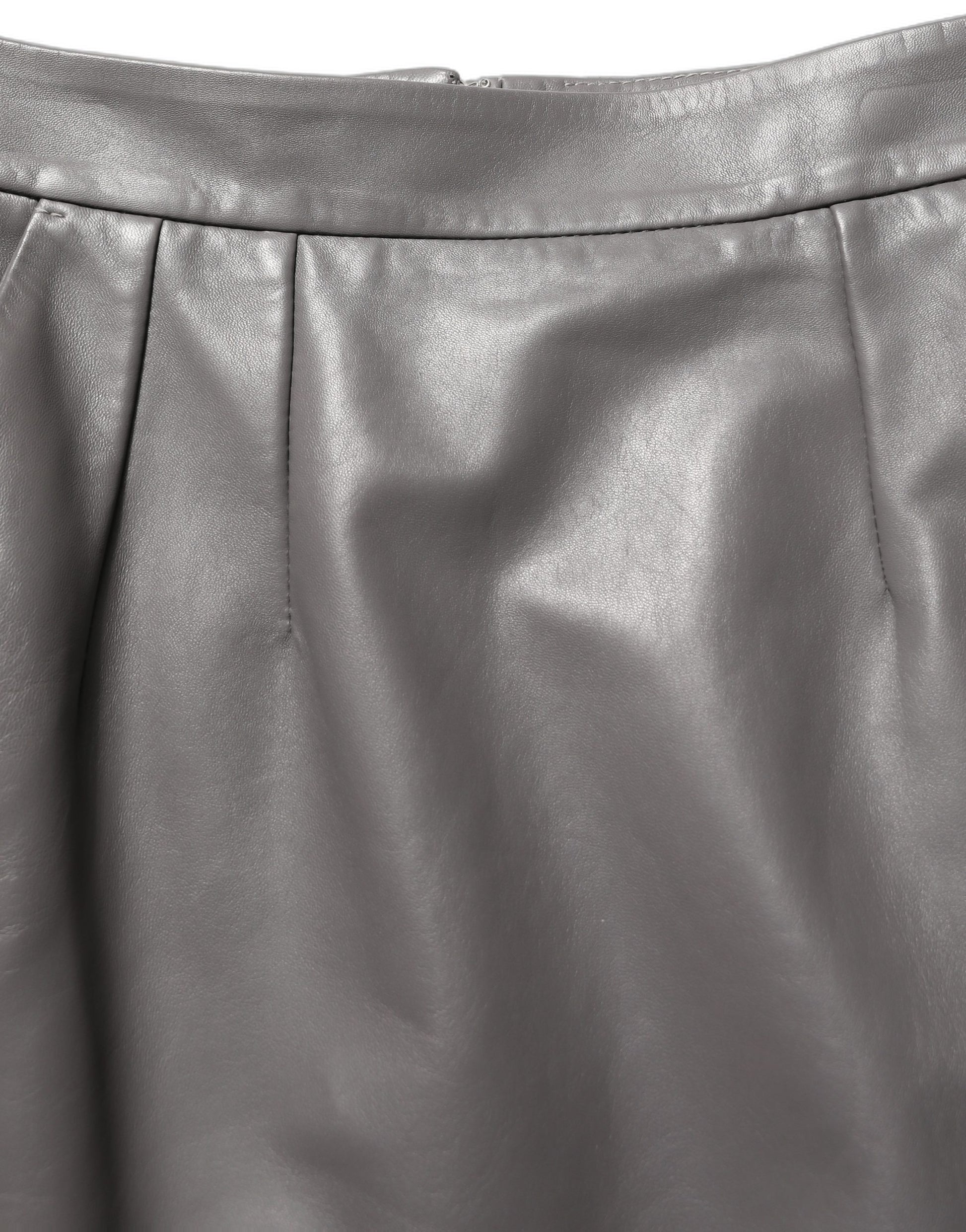 Dolce & Gabbana Gray Leather High Waist Pencil Cut Midi Skirt