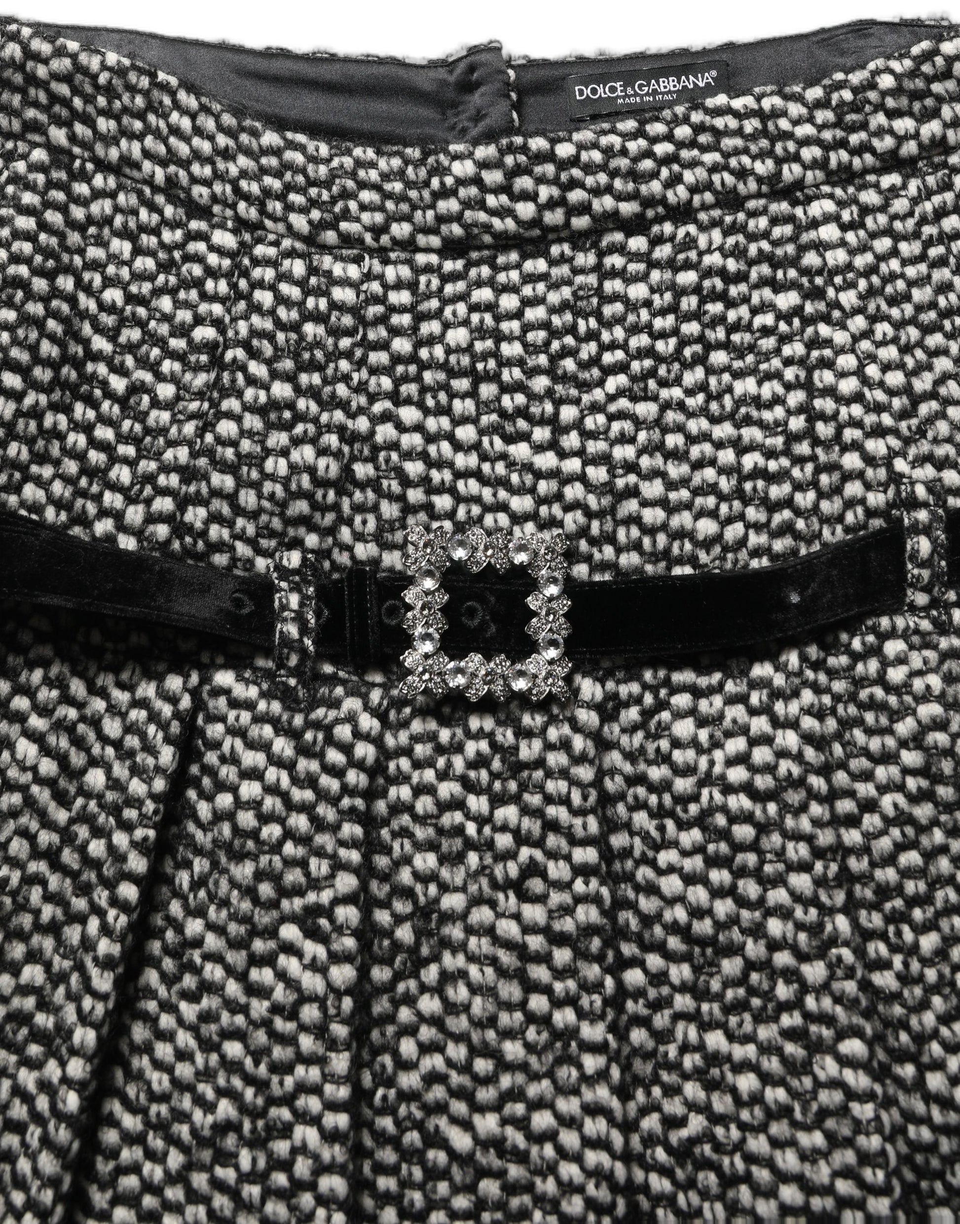 Dolce & Gabbana Black White Tweed High Waist Pleated Skirt