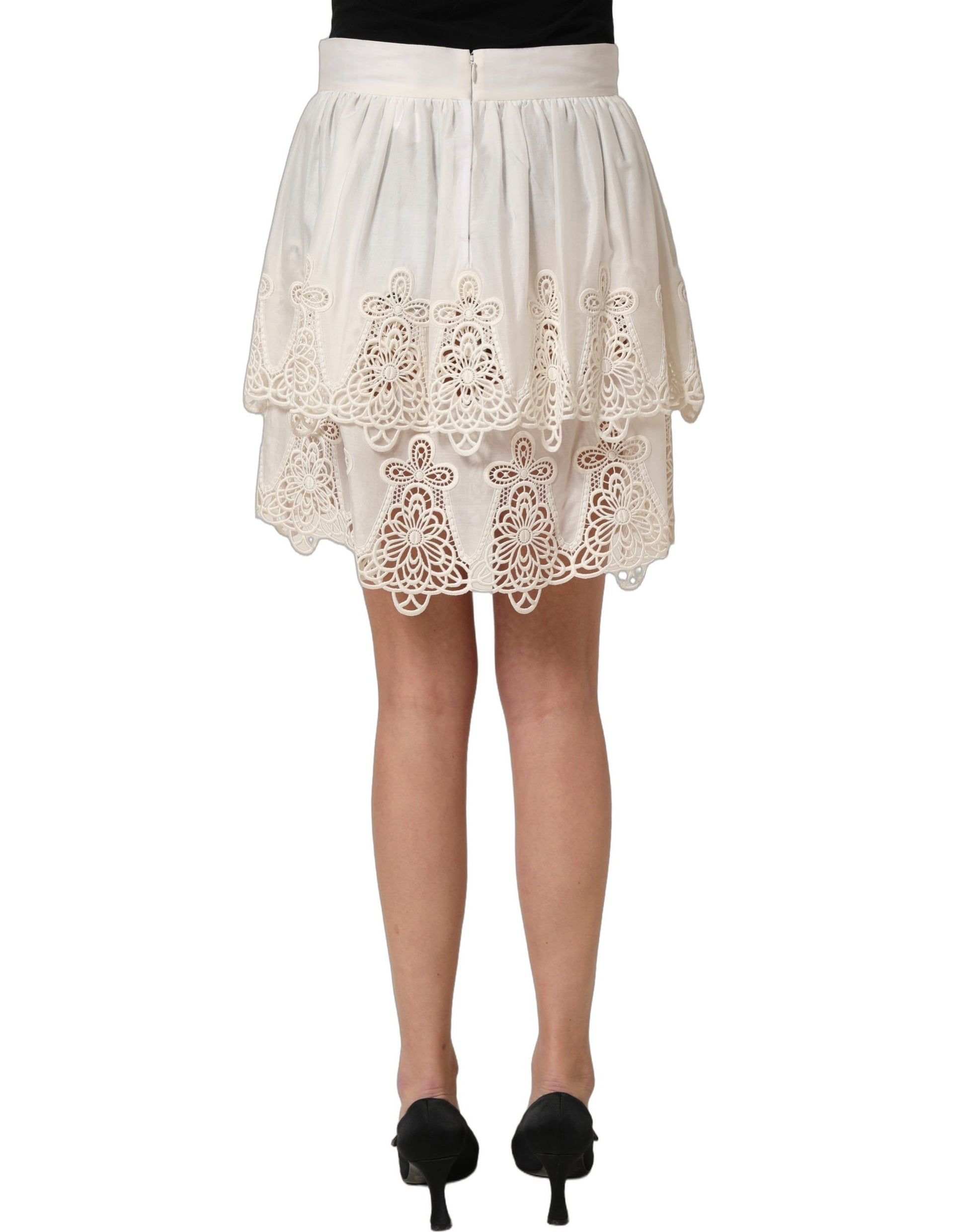Dolce & Gabbana White Floral Embroidered A-line Mini Skirt