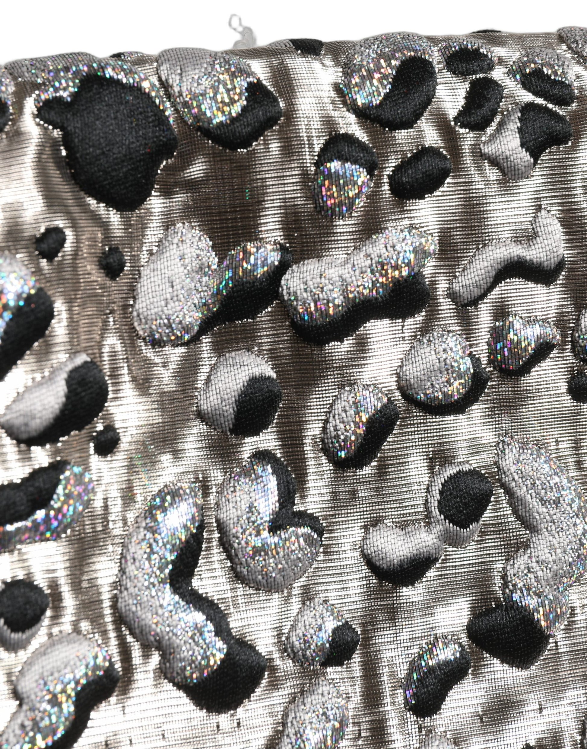 Dolce & Gabbana Silver Leopard Jacquard Mid Waist Mini Skirt