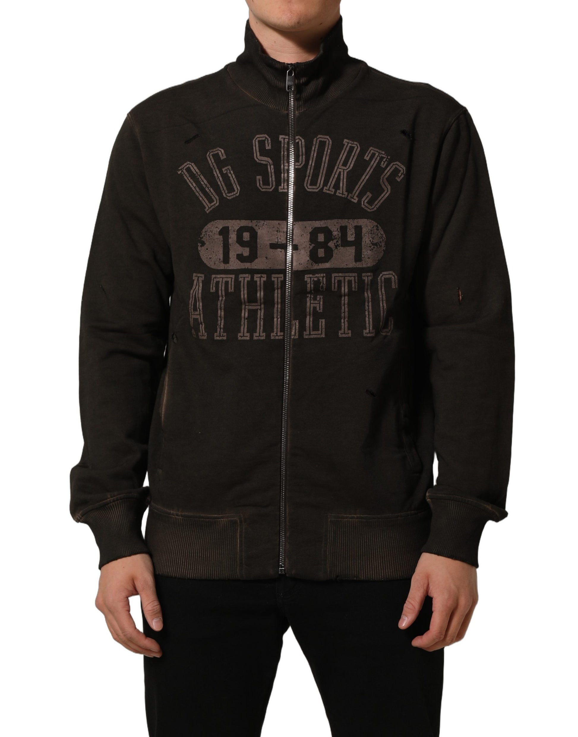 Dolce & Gabbana Brown Logo Print Full Zip Sweatshirt Sweater