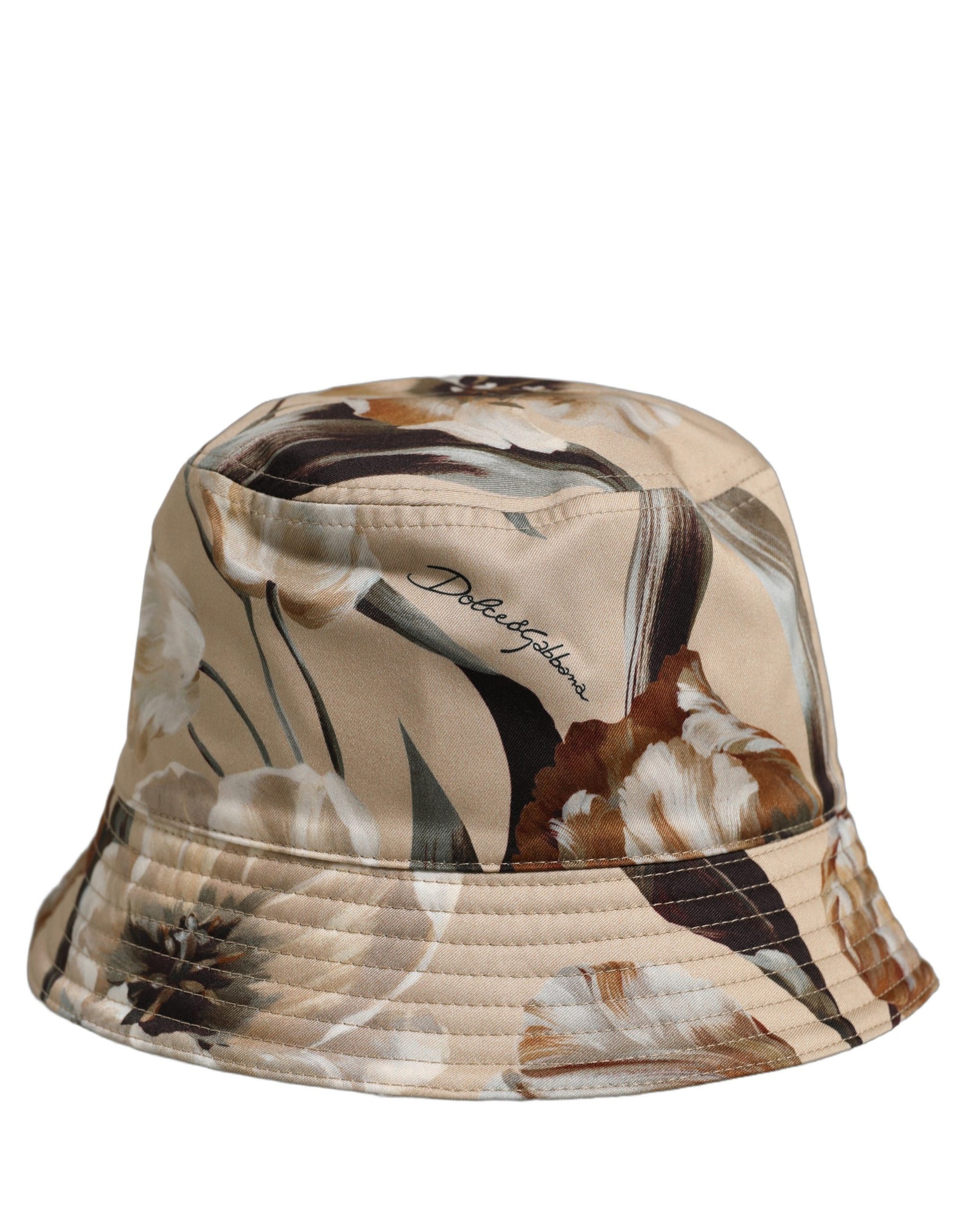 Dolce & Gabbana Men Beige Floral Wide Brim Bucket Capello Hat