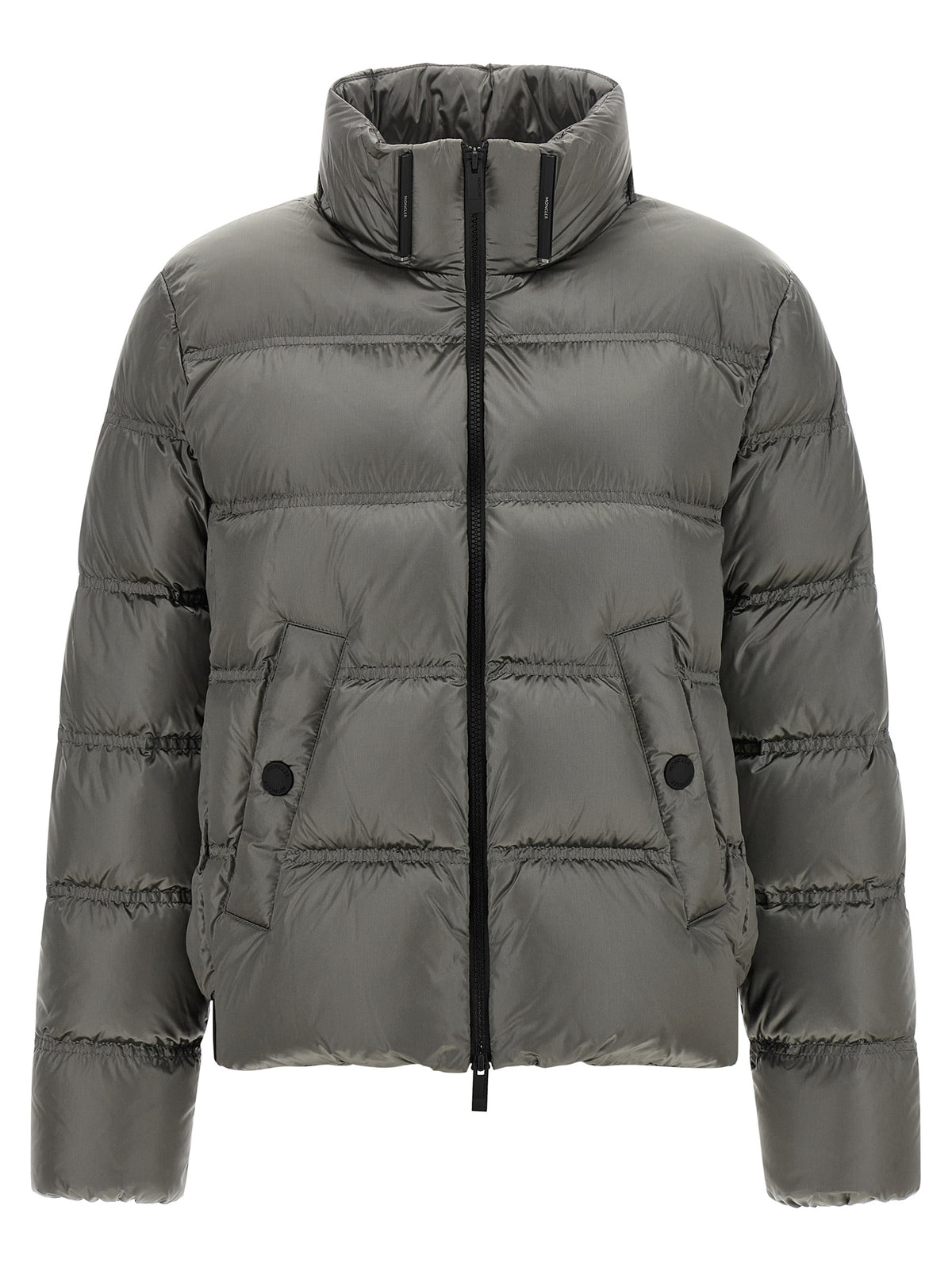 Moncler Graue Polyamid-Jacke in voller Länge