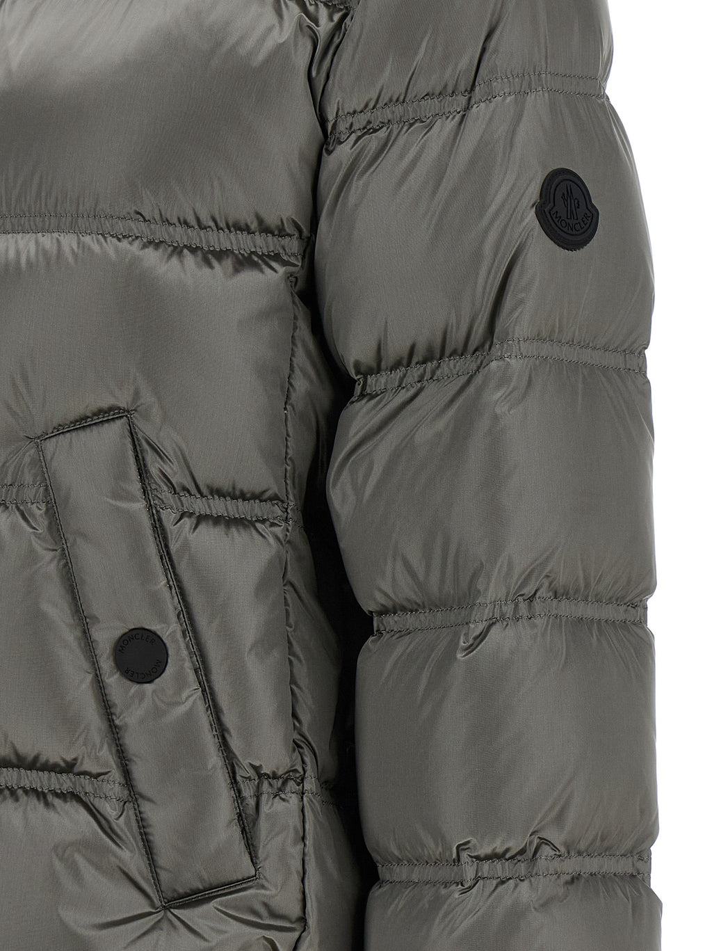 Moncler Graue Polyamid-Jacke in voller Länge