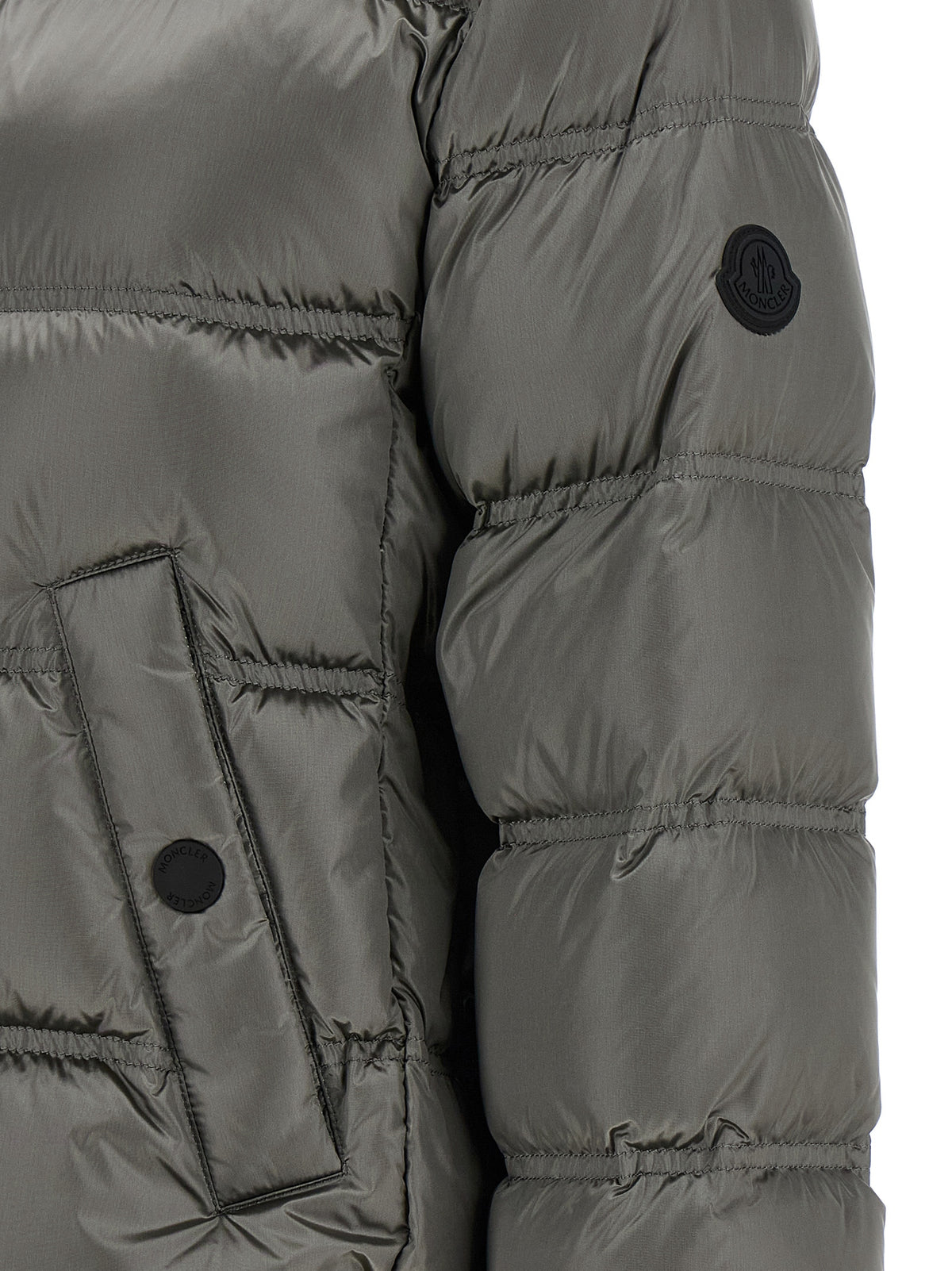 Moncler Graue Polyamid-Jacke in voller Länge