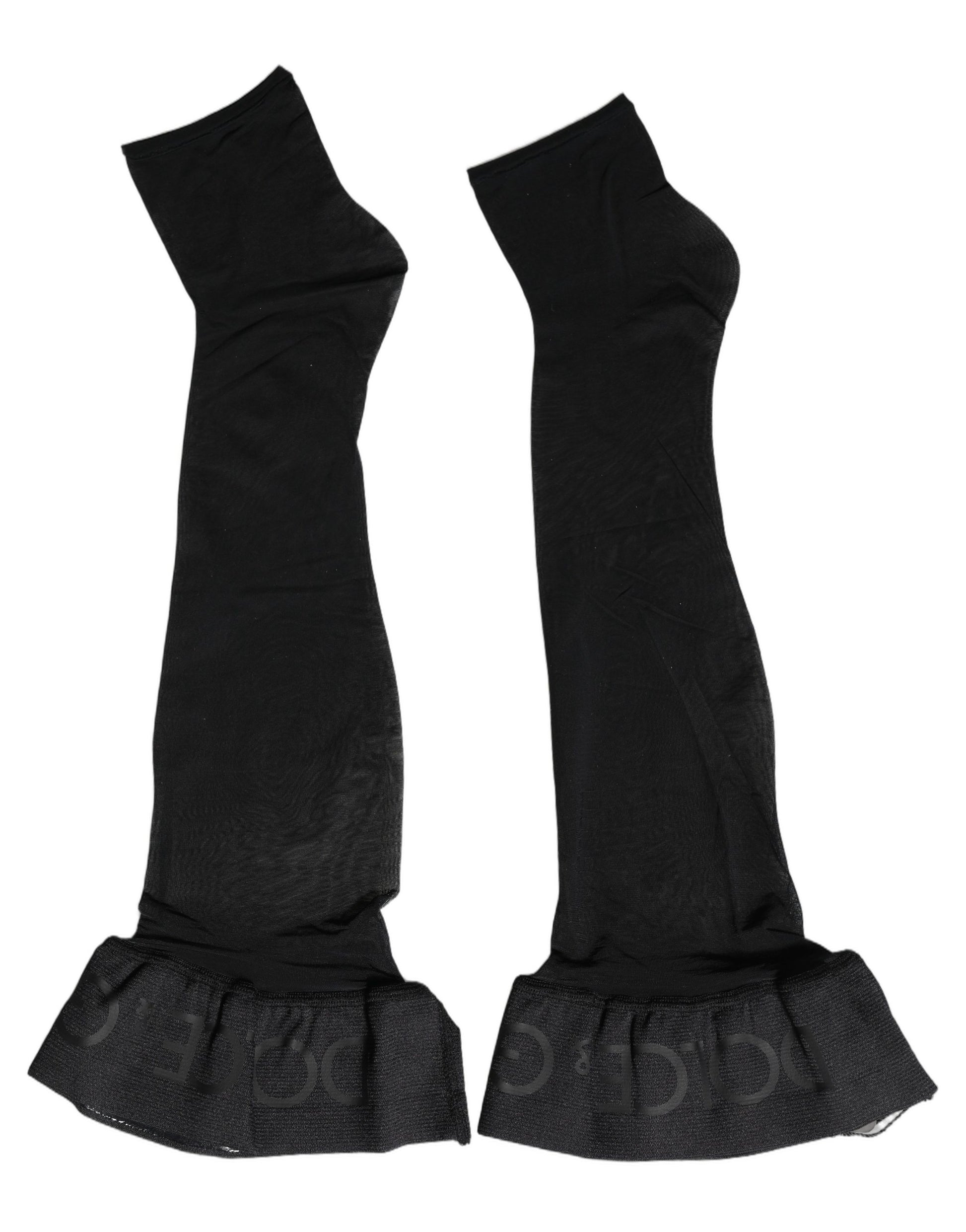 Dolce & Gabbana Black Nylon Logo Calf Long Women Accessory Socks
