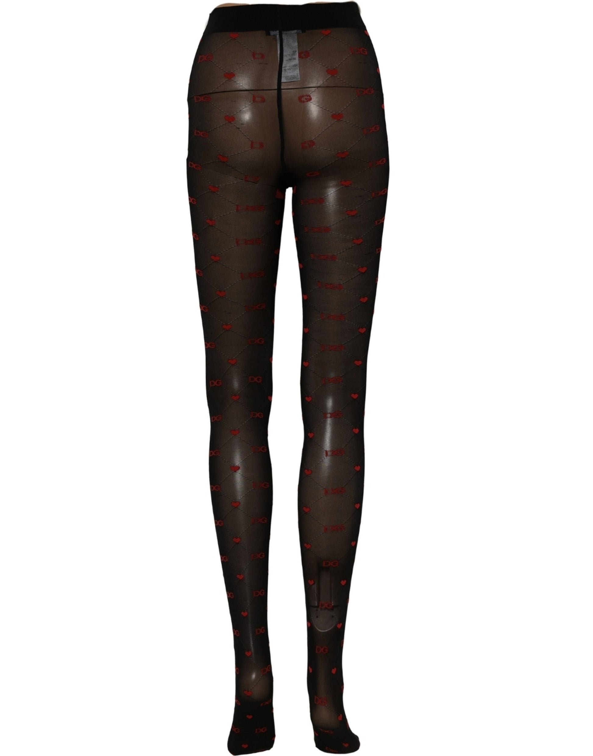 Dolce & Gabbana Black Nylon Hearts Tights Stocking Pantyhose Socks