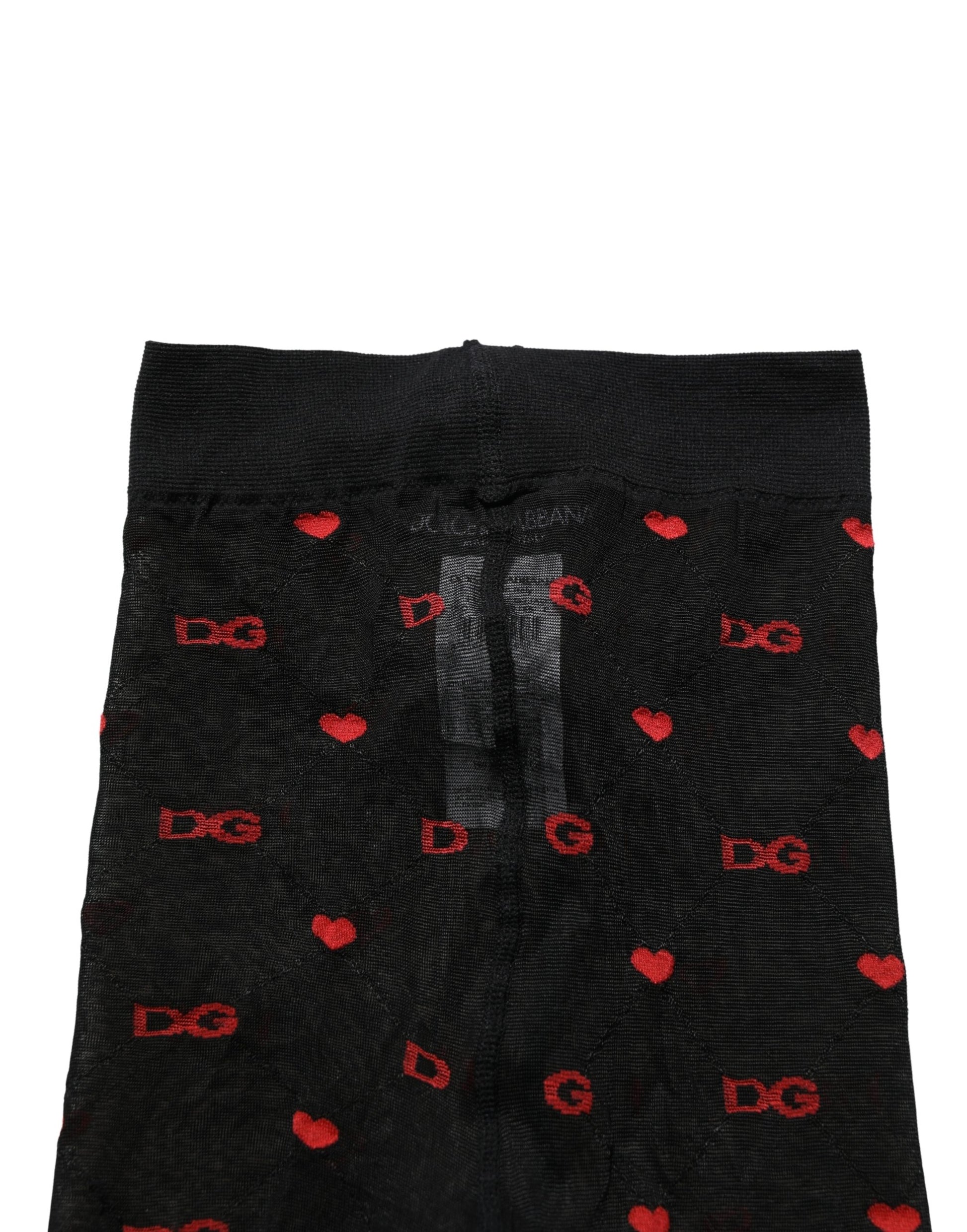 Dolce & Gabbana Black Nylon Hearts Tights Stocking Pantyhose Socks